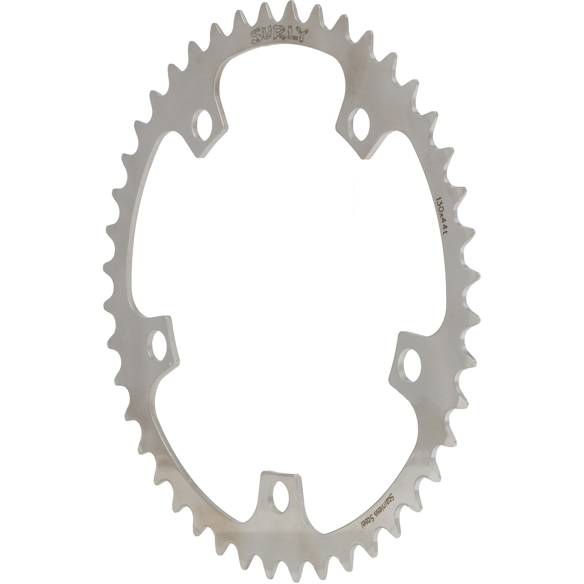 Surly 5-bolt Chainring - Silver - Front three quarter view