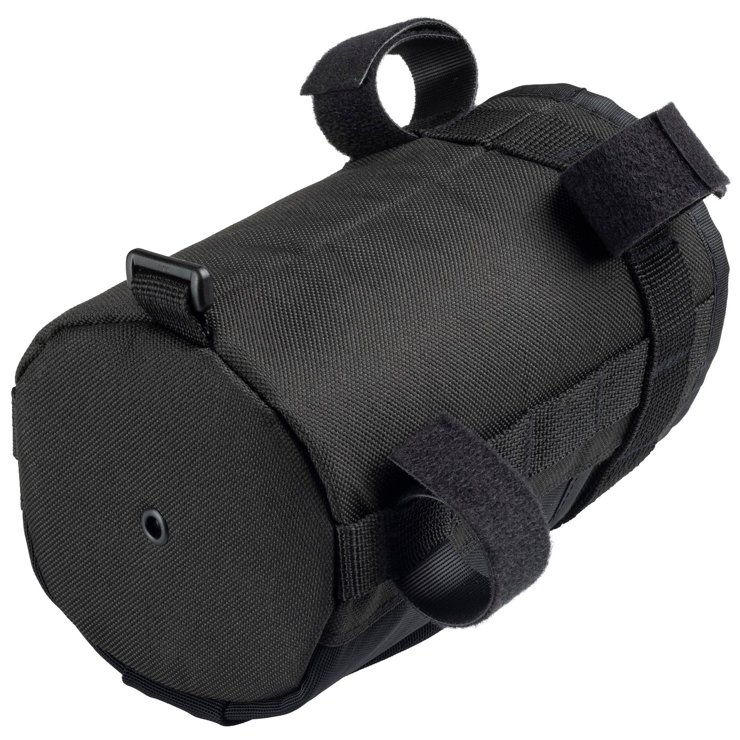 Surly Dugout Bag - Black - Bag shown on its side with velcro straps displayed