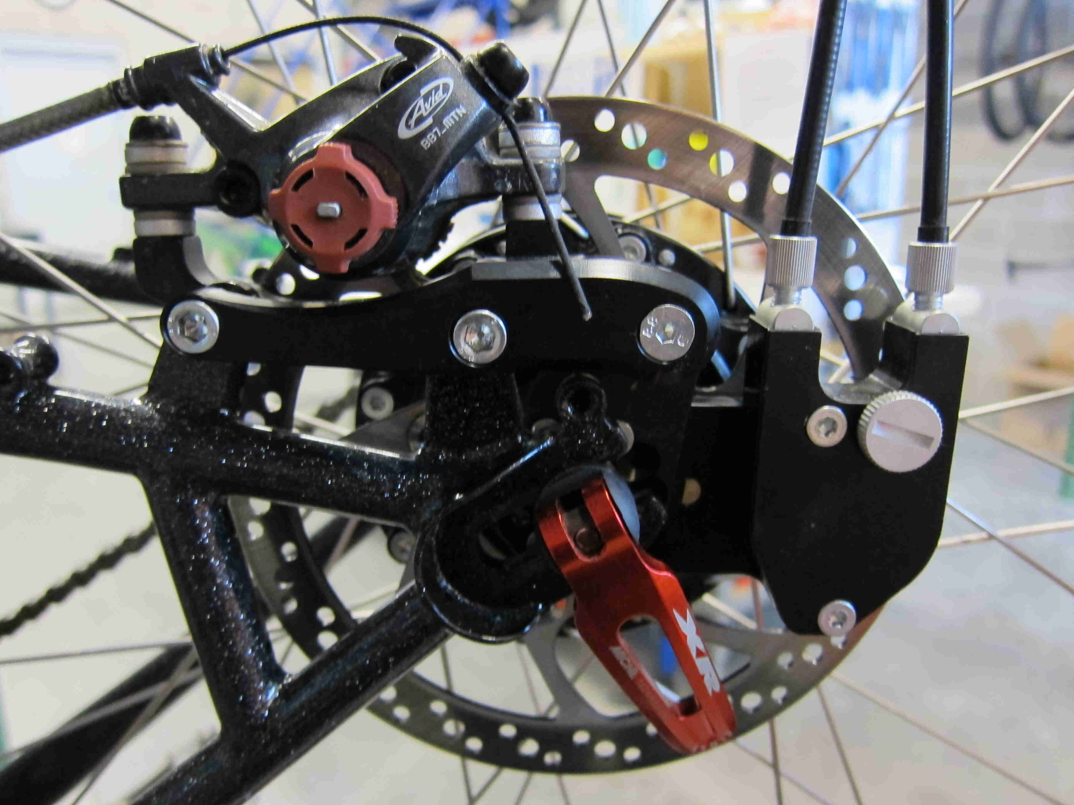Left side, close up view of a Rohloff hub mounted onto a Surly Moonlander fat bike frame