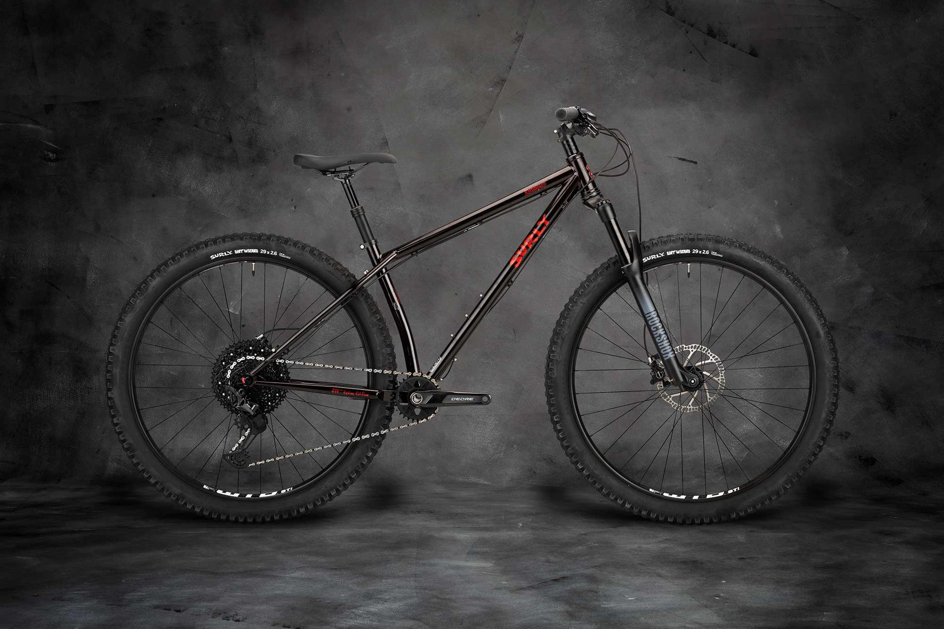 Surly Krampus front suspension bike side view in Demonic Sparkle Party color