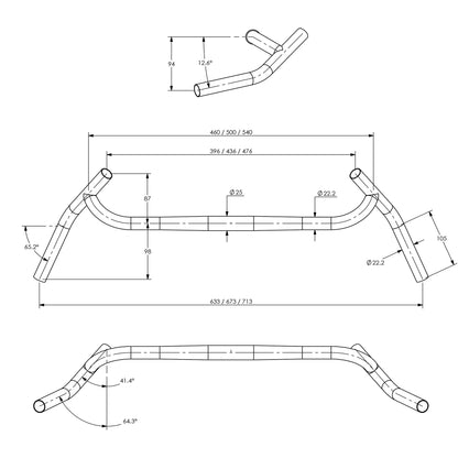 Technical drawing of Surly Corner Bar handlebar with dimensions