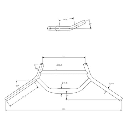 Technical drawing of Surly Moloko Bar with dimensions