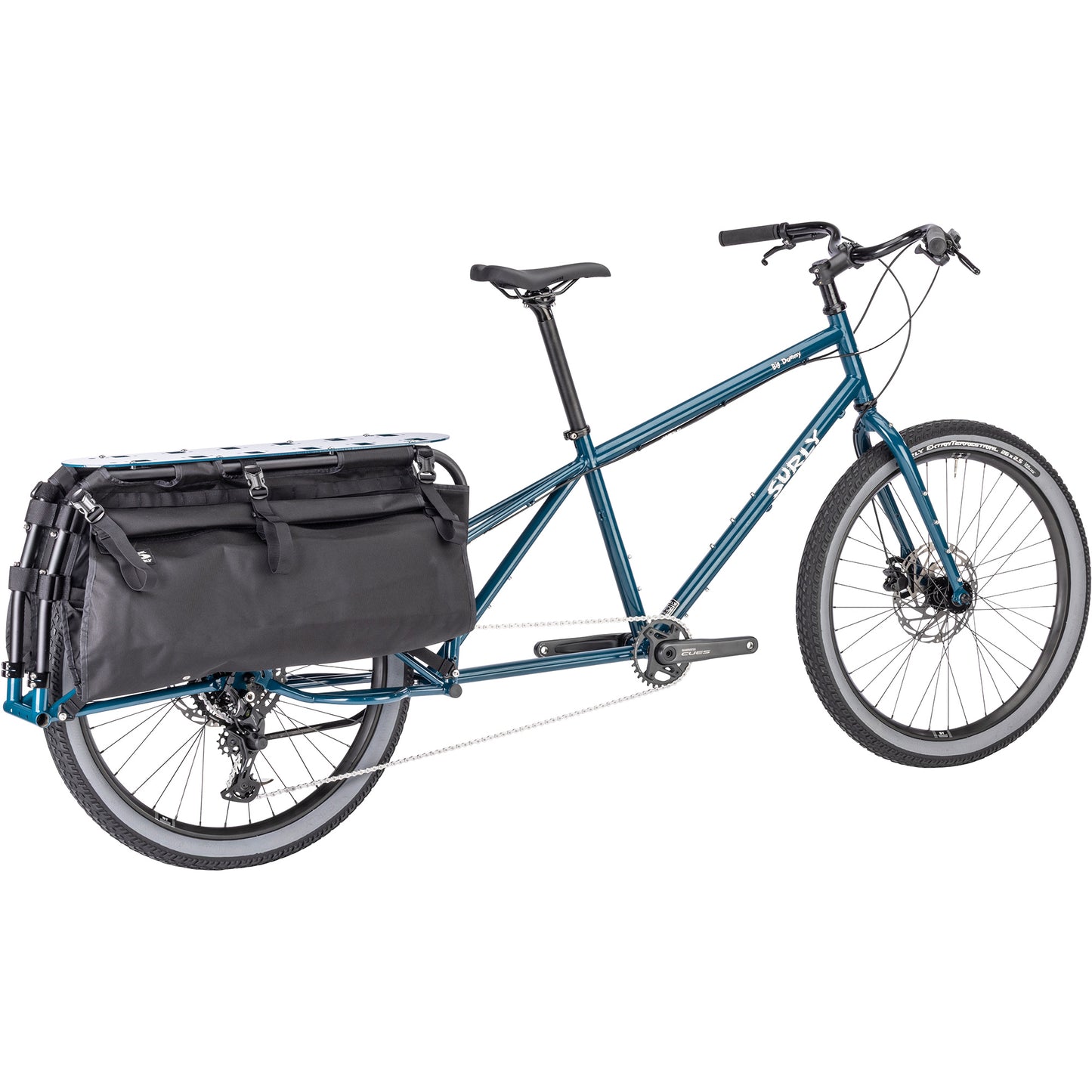 Surly Big Dummy cargo bike Twilight Zone color rear three-quarter view on white background