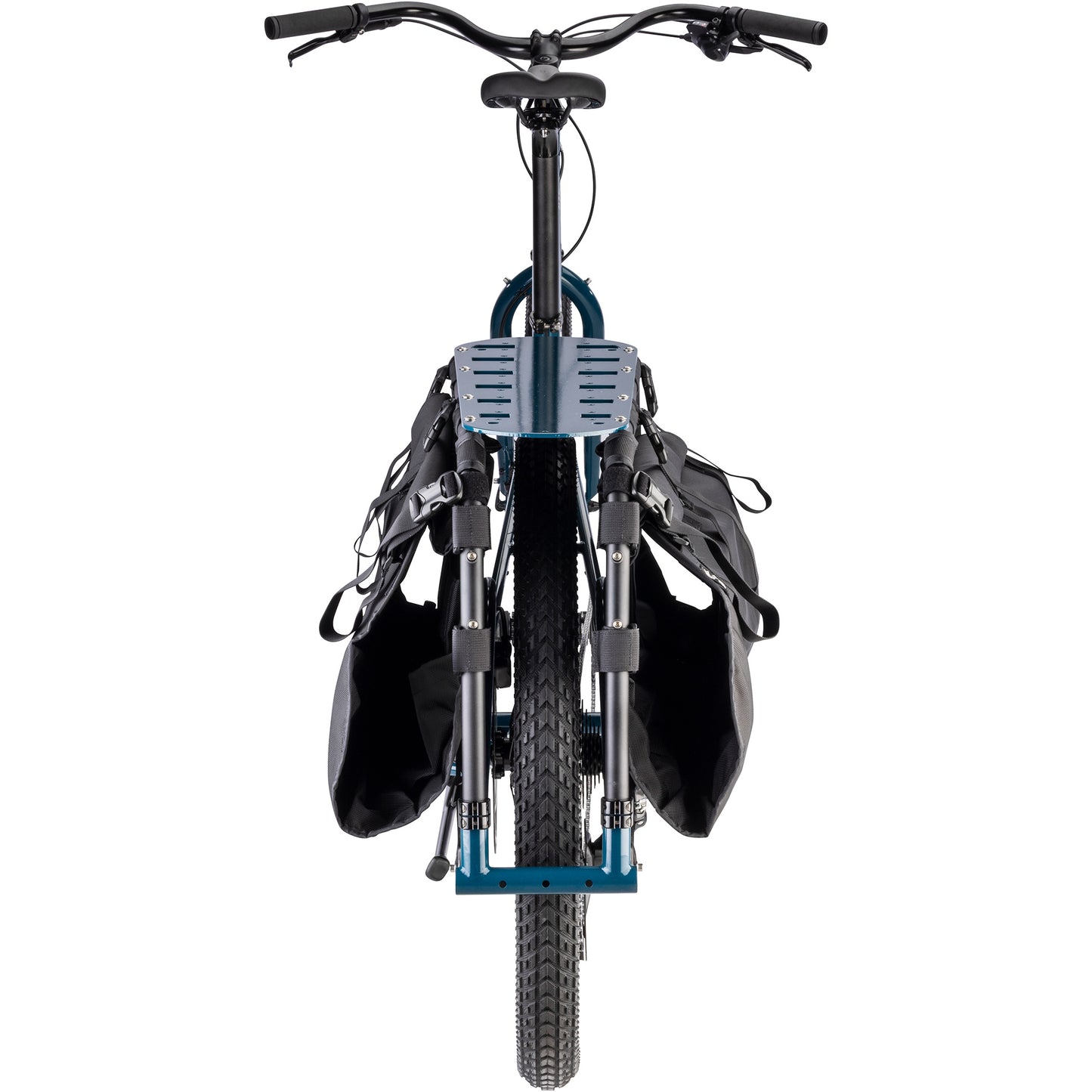 Surly Big Dummy cargo bike Twilight Zone color straight-on rear view on white background