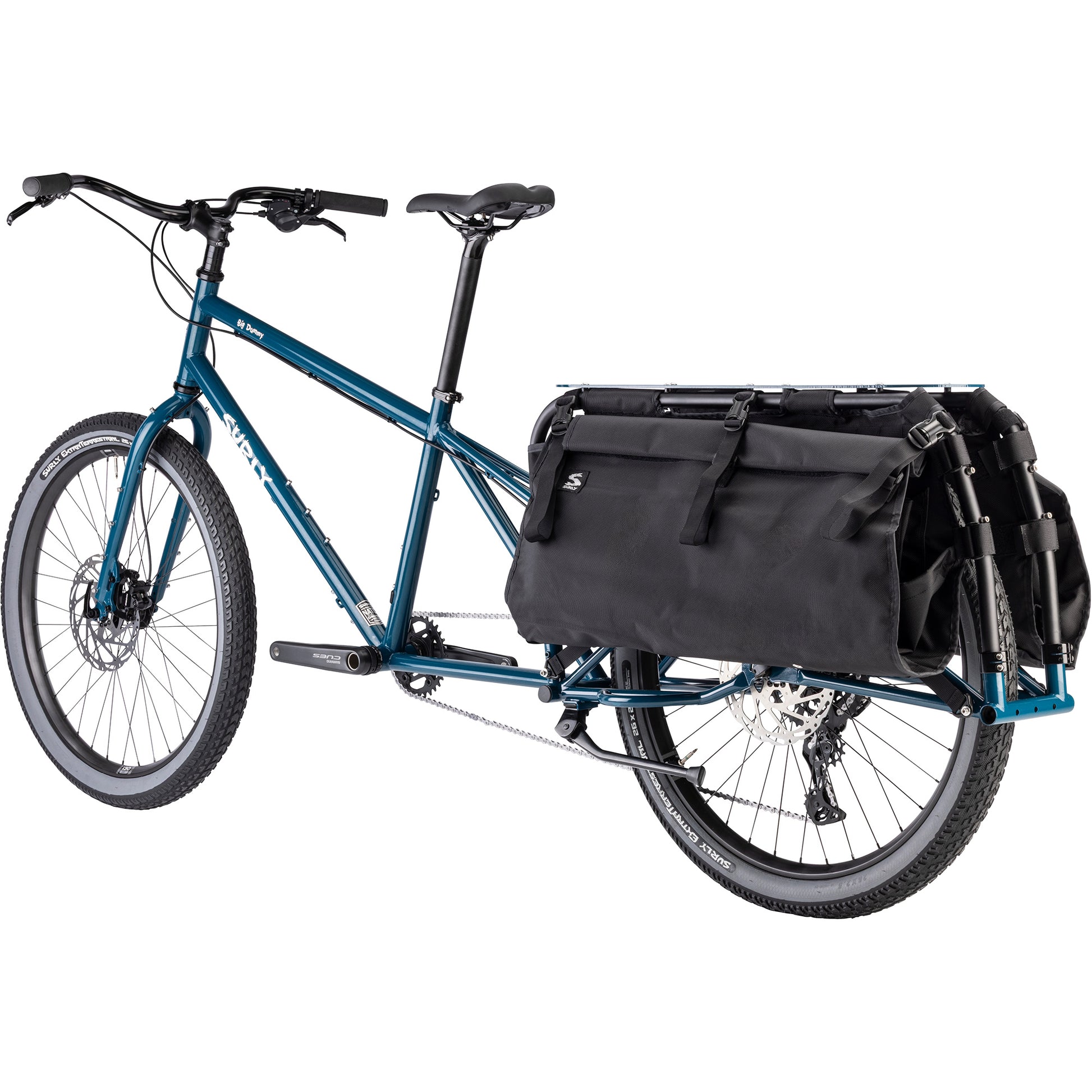 Surly Big Dummy cargo bike Twilight Zone color rear three-quarter non-drive view on white background