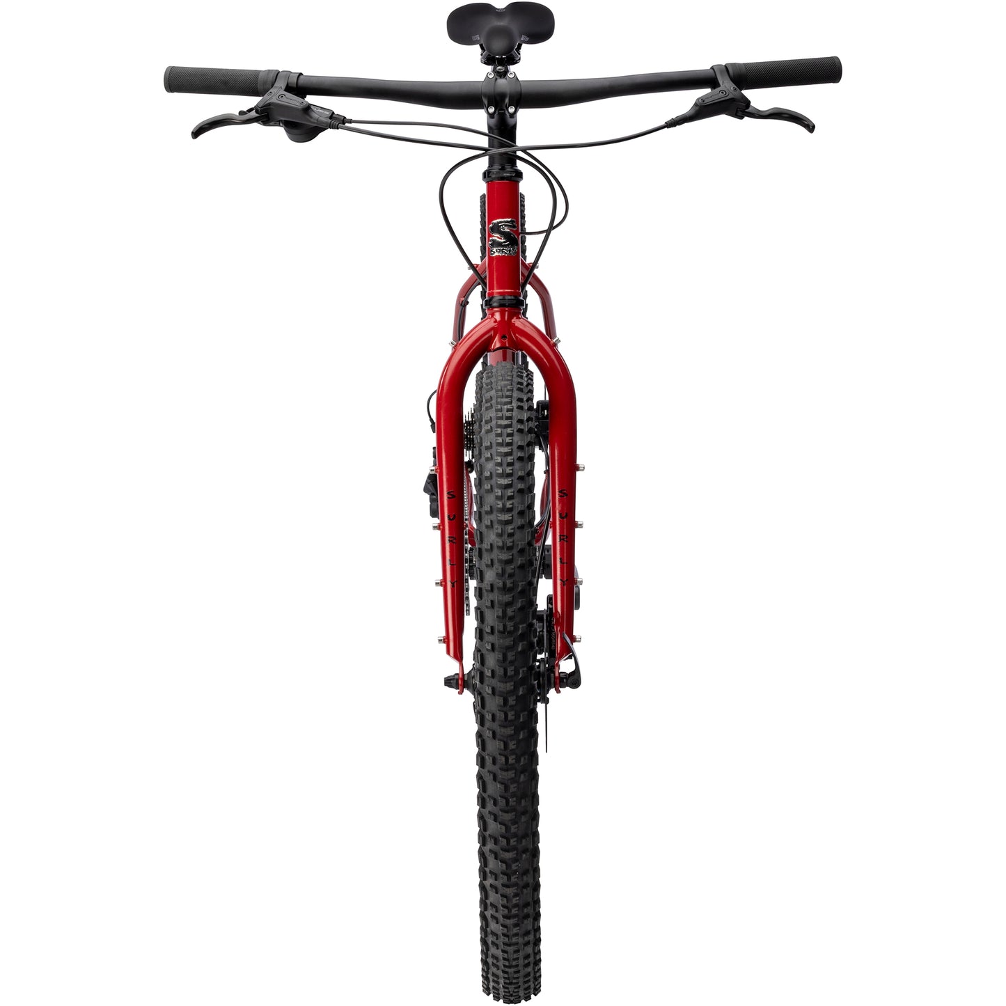 Surly Bridge Club bike red color straight-on front view on white background