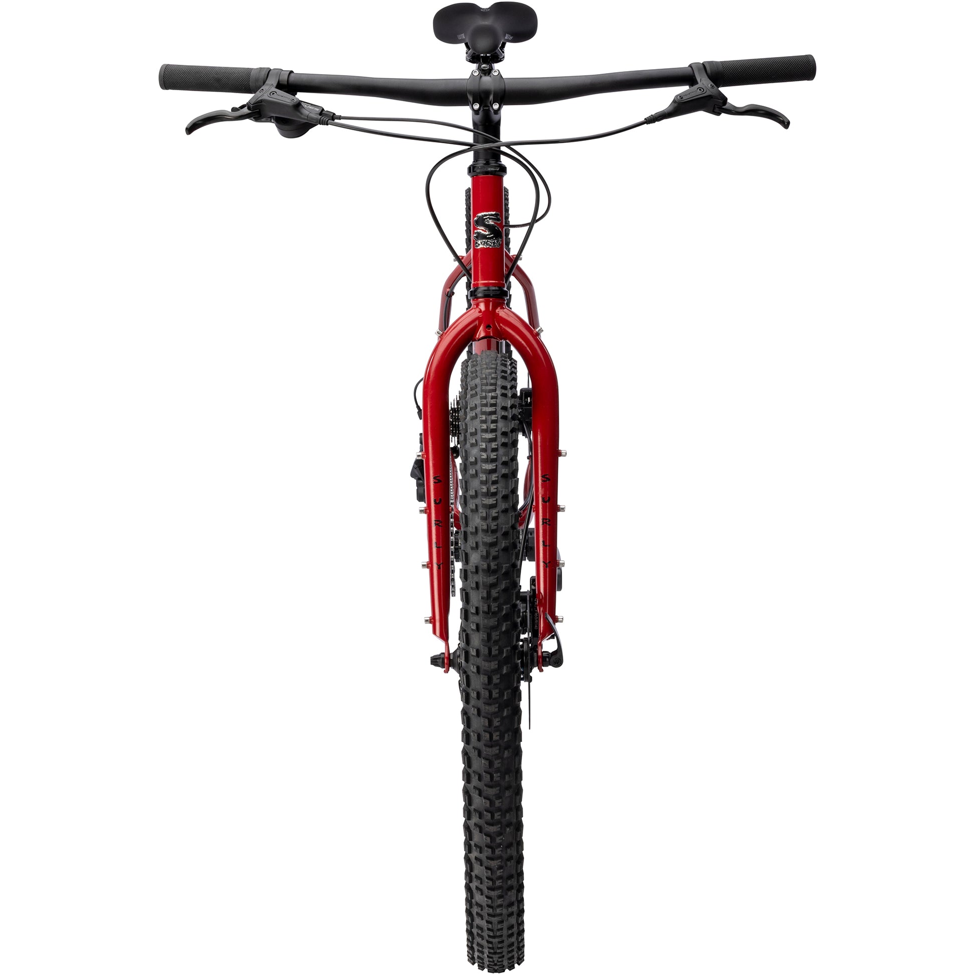 Surly Bridge Club bike red color straight-on front view on white background