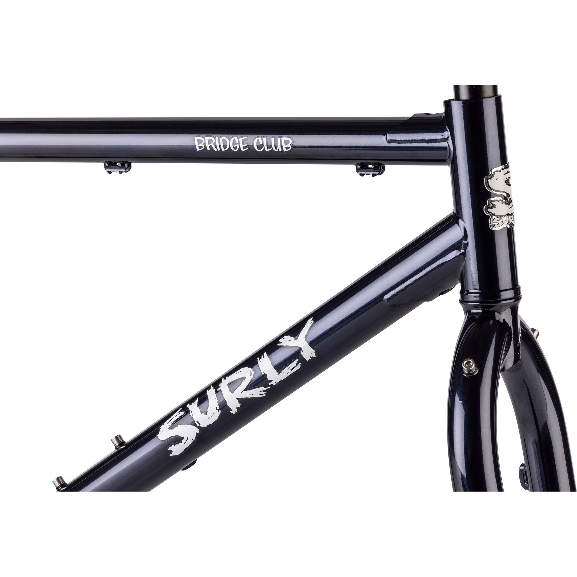 Surly Bridge Club frameset headtube area focus on white background