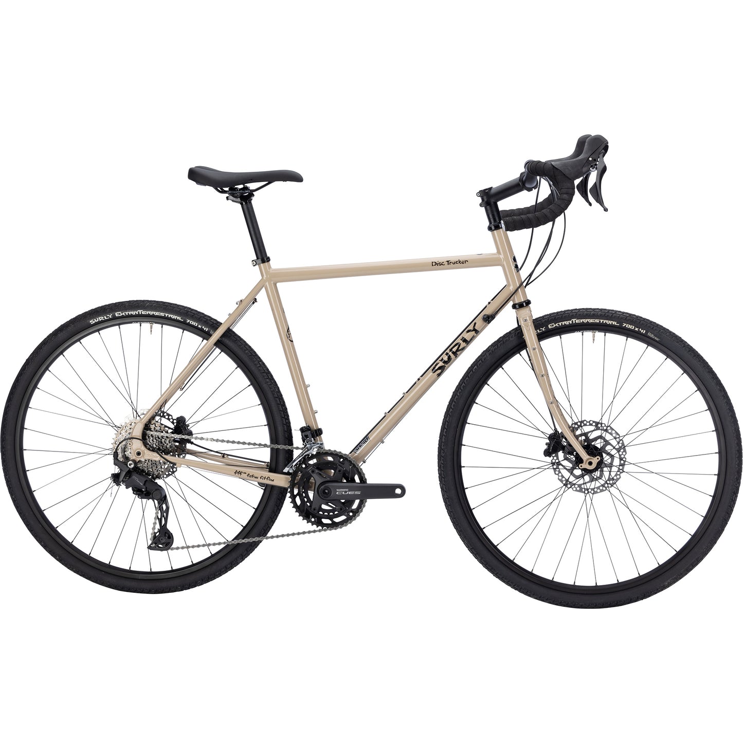Surly Disc Trucker bike with 700c wheels  in tan color side view on white background
