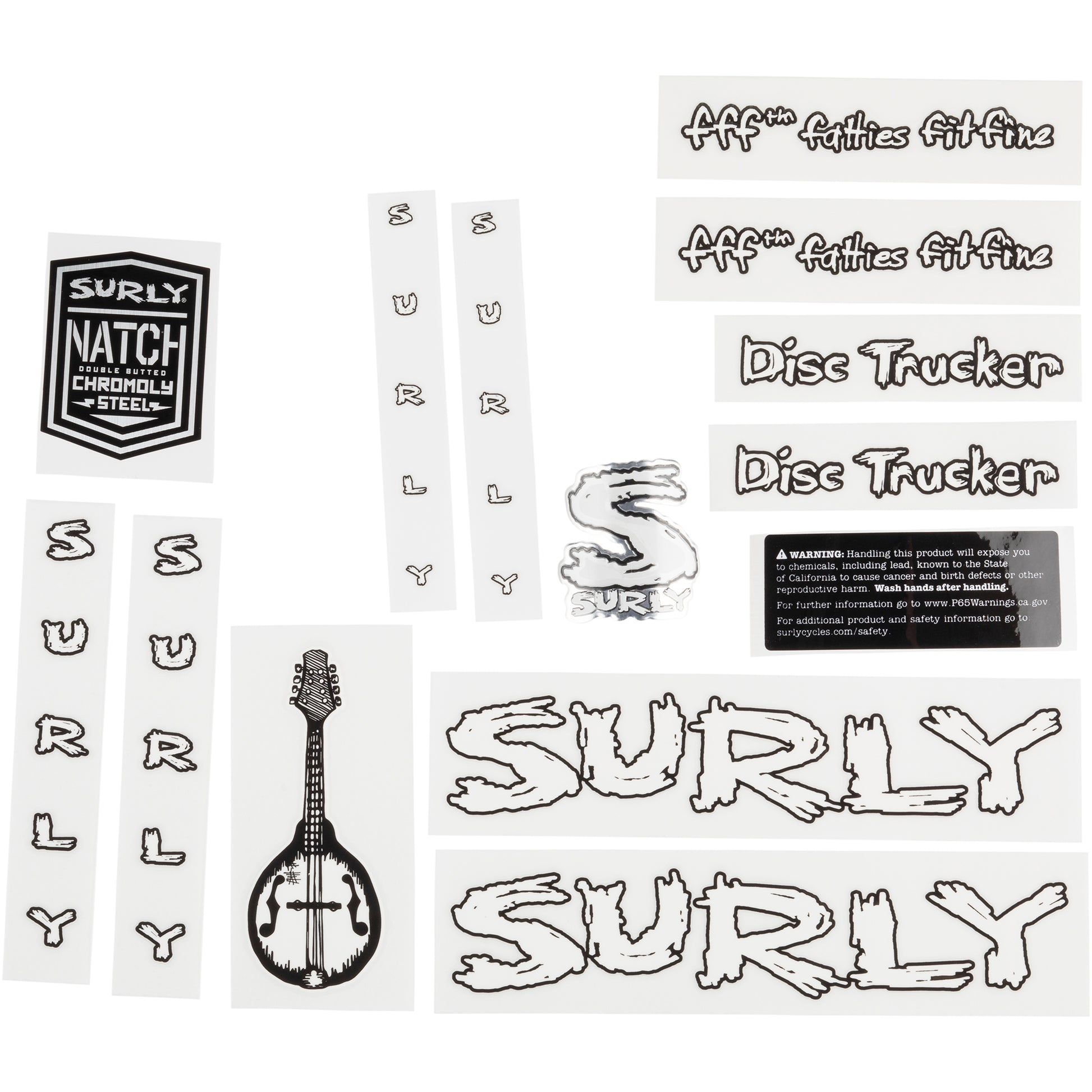 Surly Disc Trucker Decal Set White sheet of all decals for bike with headbadge