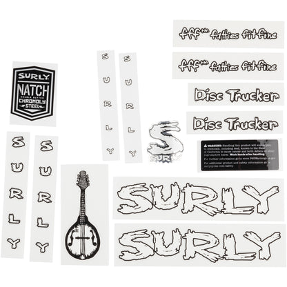 Surly Disc Trucker Decal Set White sheet of all decals for bike with headbadge