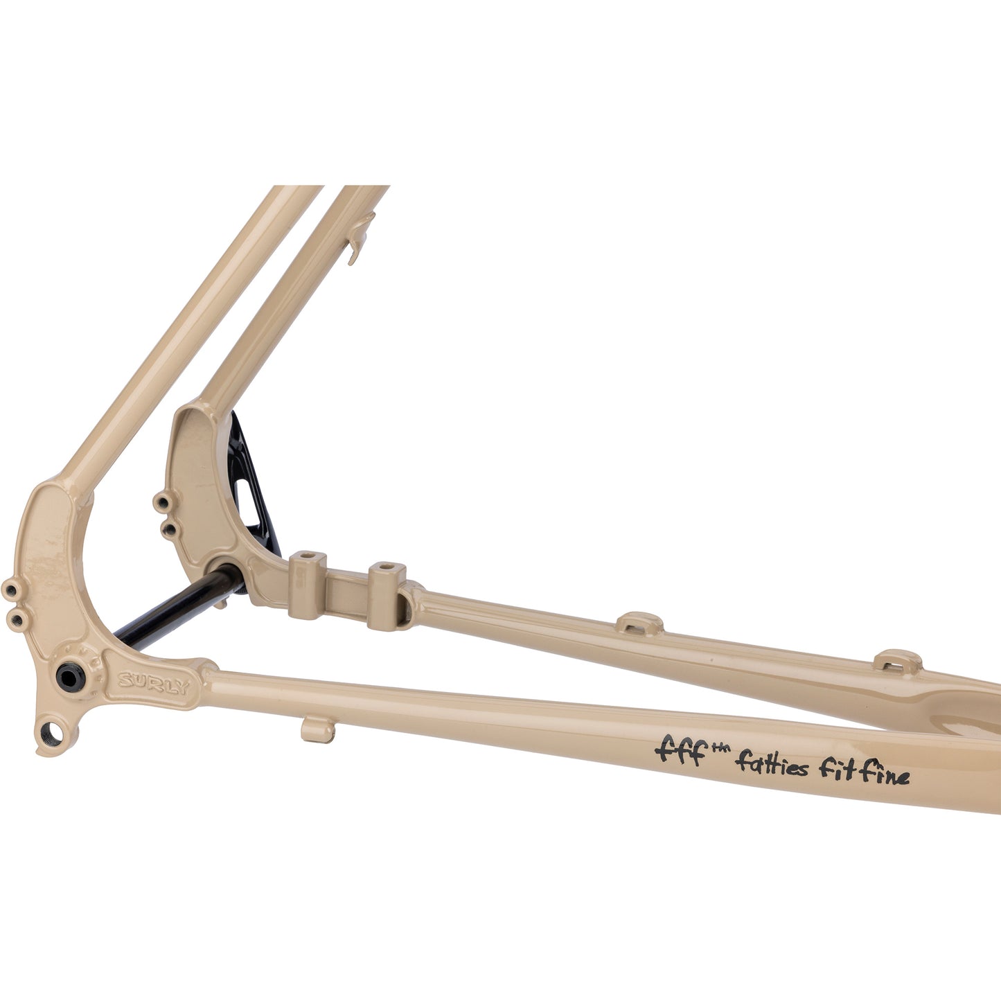 Surly Disc Trucker 26 inch in tan color rear dropout area focus on white background