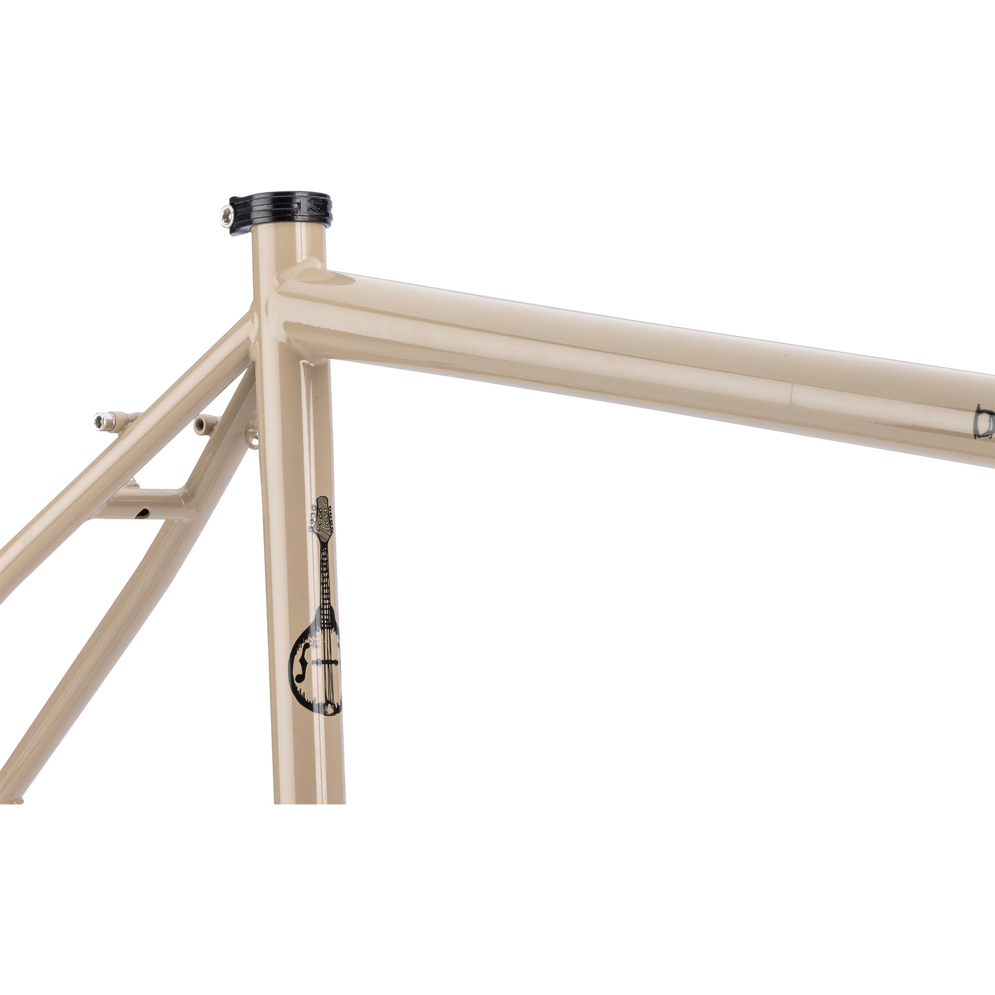 Surly Disc Trucker 700c in tan color seat tube area focus on white background