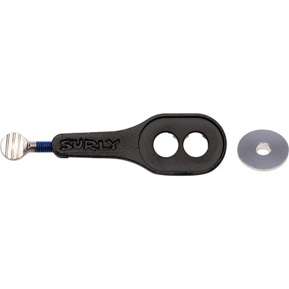 Surly Hurdy Gurdy black chain tensioner on white background with washer on side