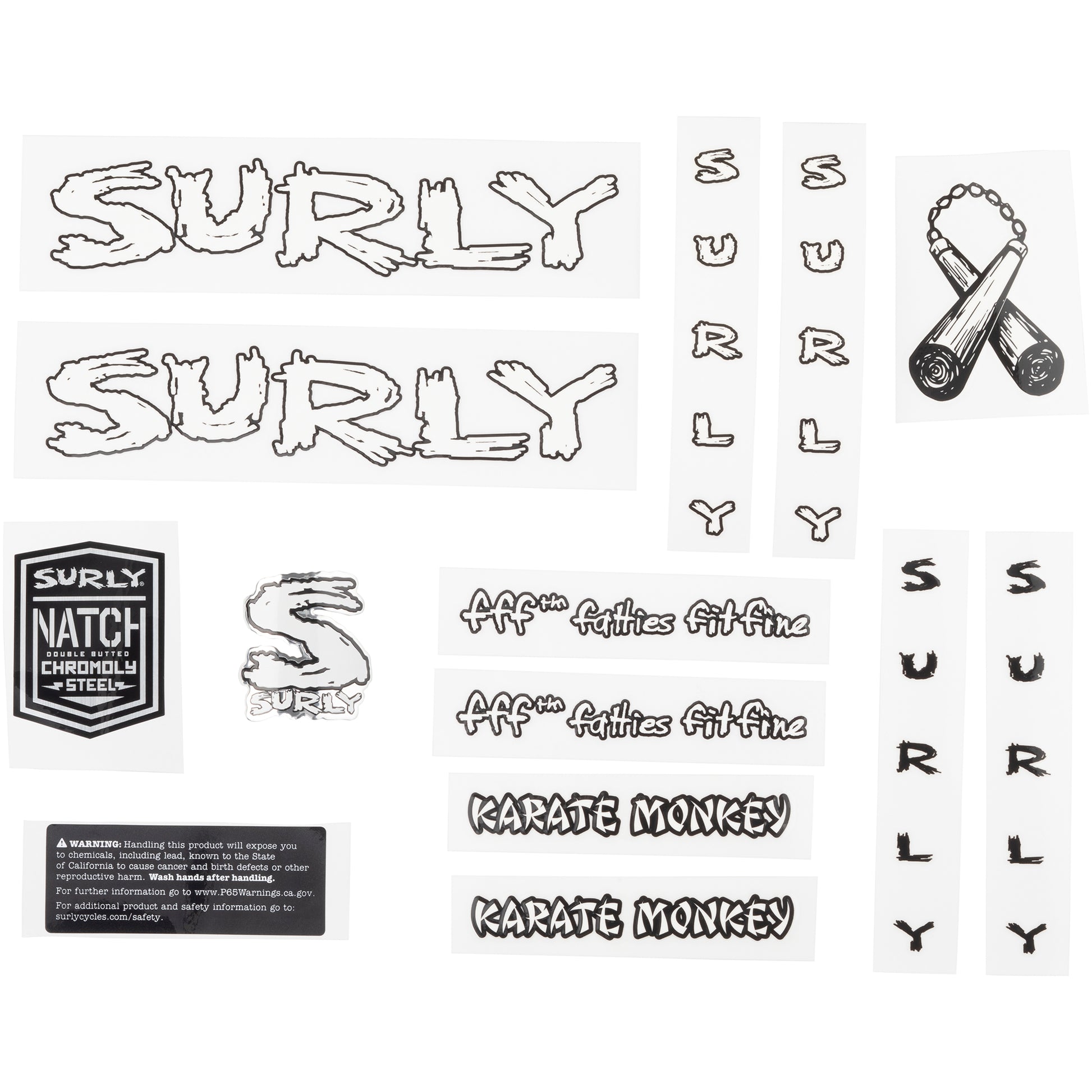 Surly Karate Monkey Decal Set White sheet of all decals for bike with headbadge