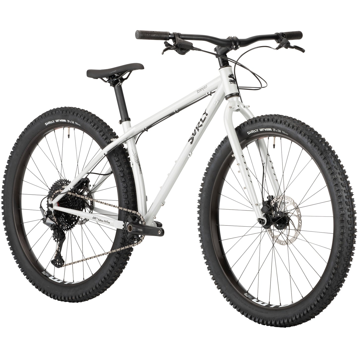 Surly Krampus Rigid Bike in First Loser silver color front three-quarter view on white background