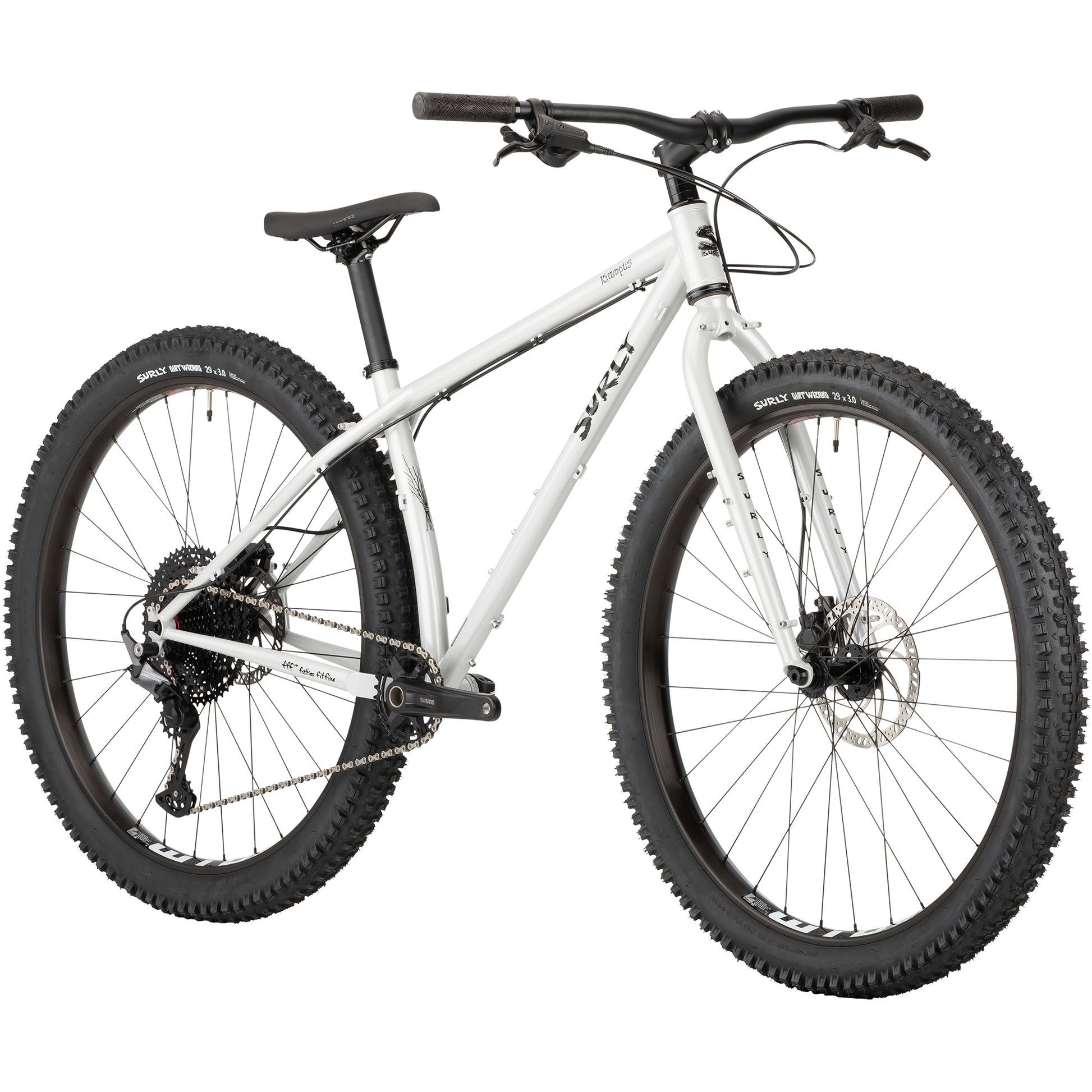 Surly Krampus Rigid Bike in First Loser silver color front three-quarter view on white background