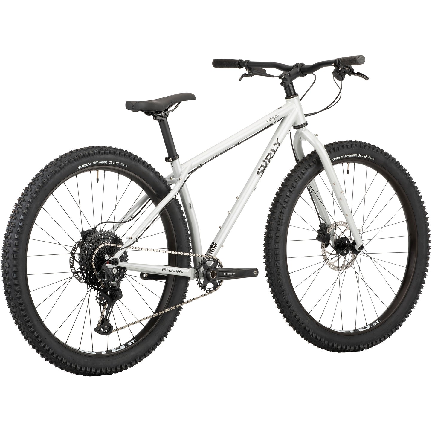 Surly Krampus Rigid Bike in First Loser silver color rear three-quarter view on white background