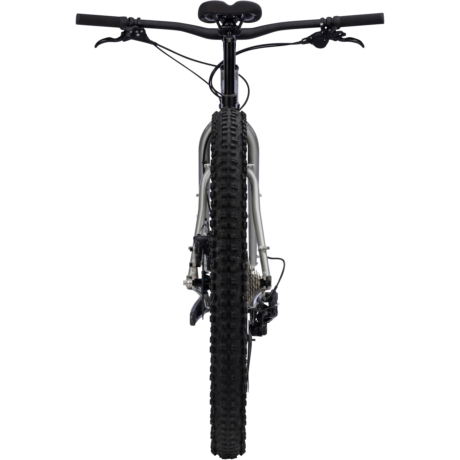 Surly Krampus bike in Silver Salmon Skin silver color straight-on rear view on white background