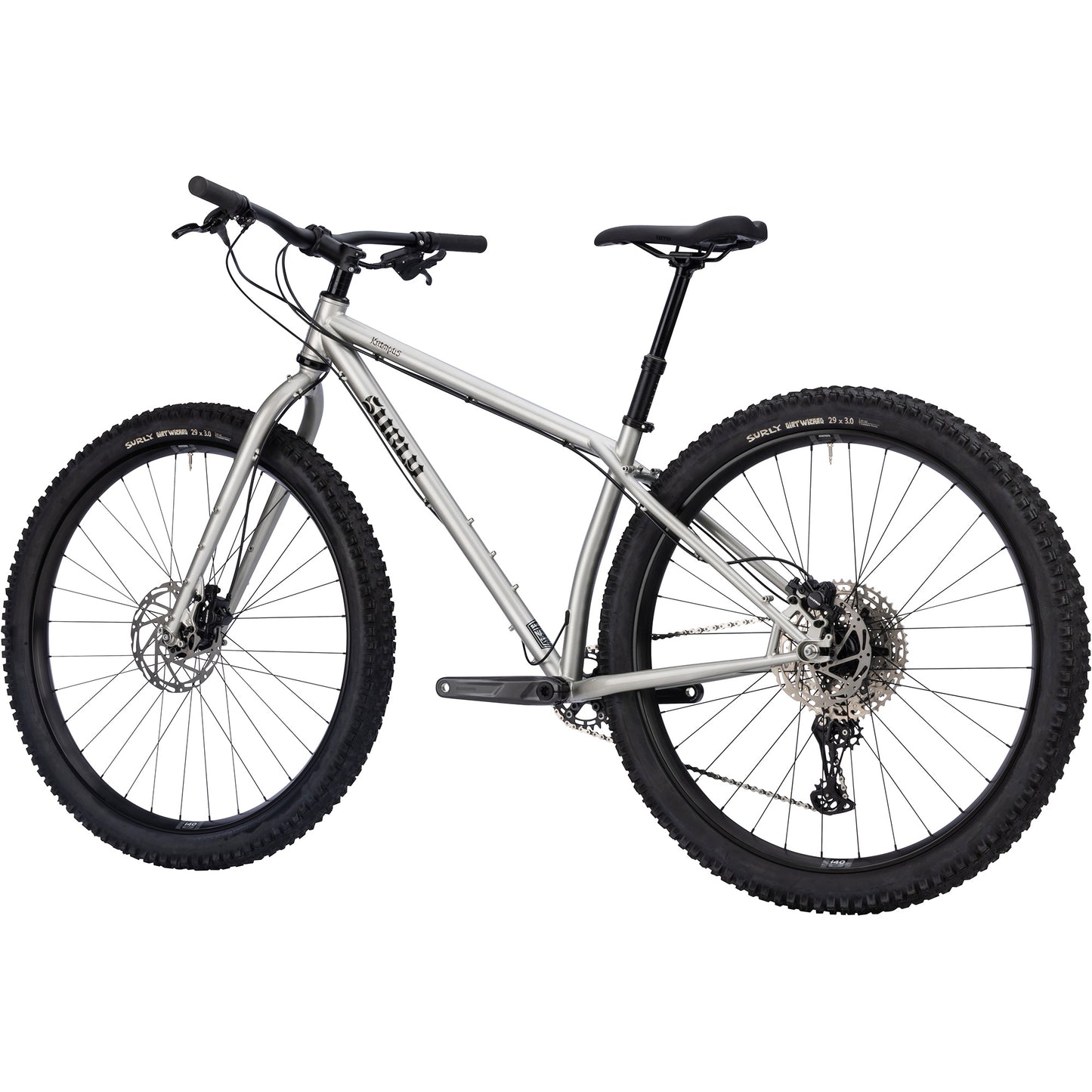 Surly Krampus bike in Silver Salmon Skin silver color non drive-side view on white background