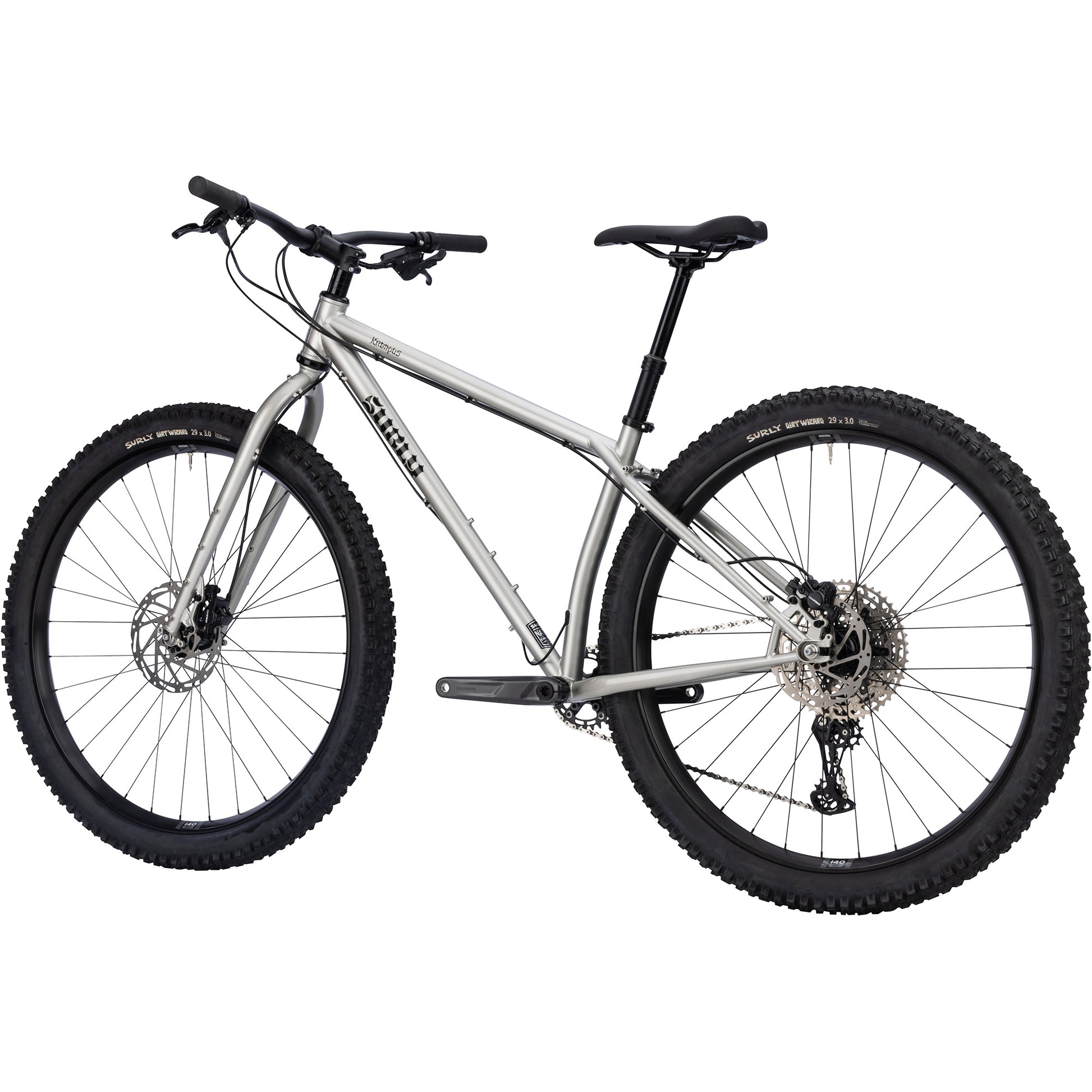 Surly Krampus bike in Silver Salmon Skin silver color non drive-side view on white background