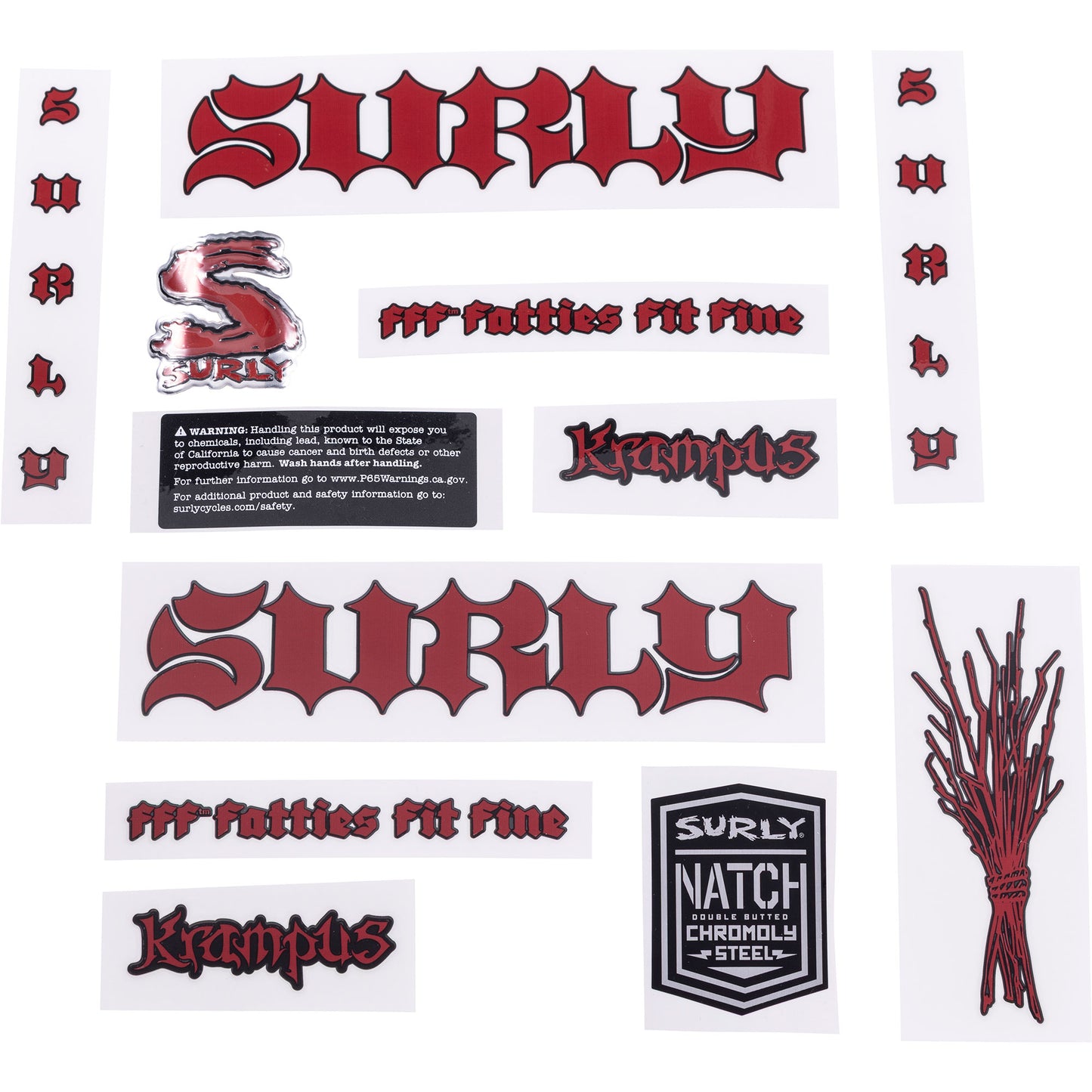 Surly Krampus Decal Set Pink sheet of all decals for bike with headbadge