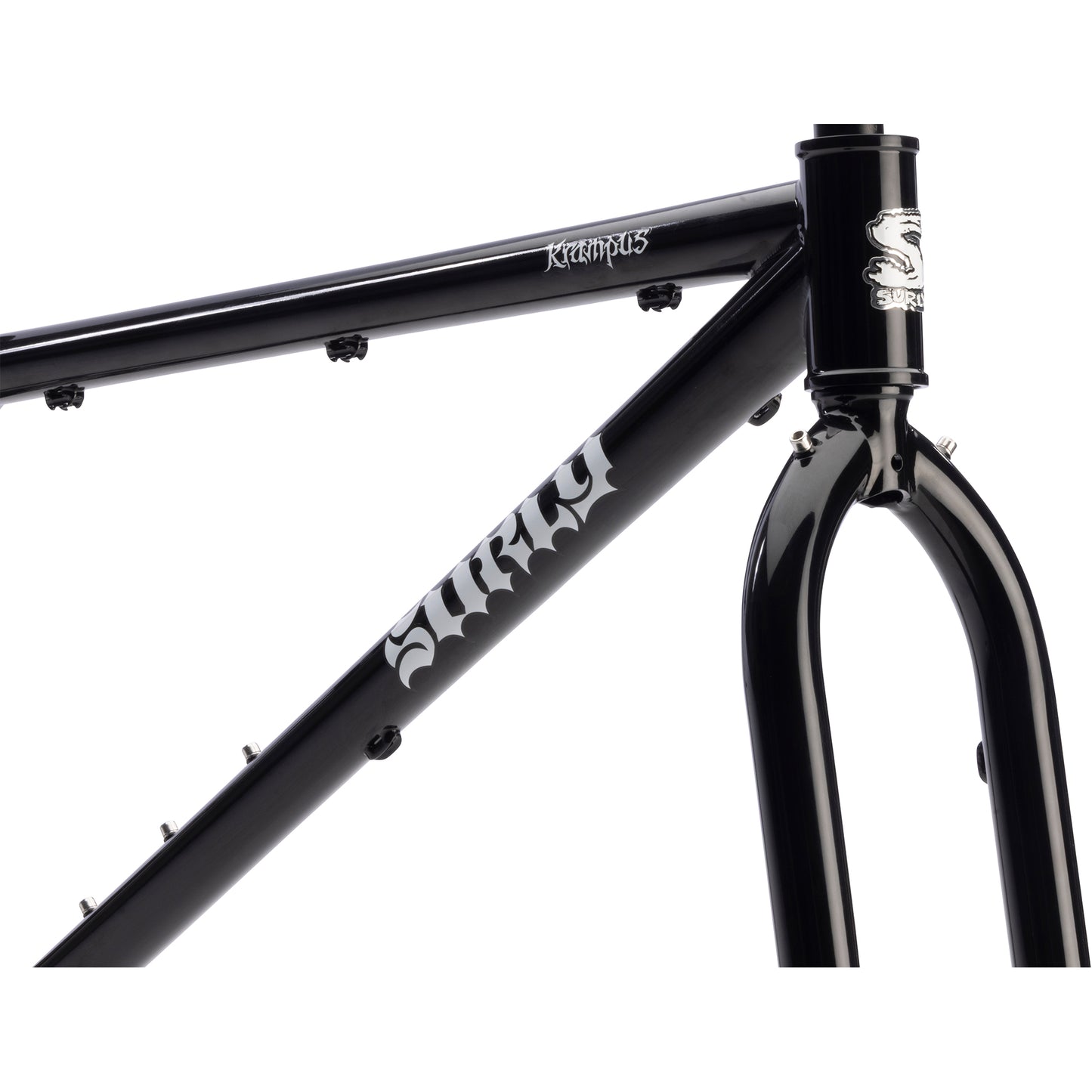 Surly Krampus Frameset black color head tube area focus on white background