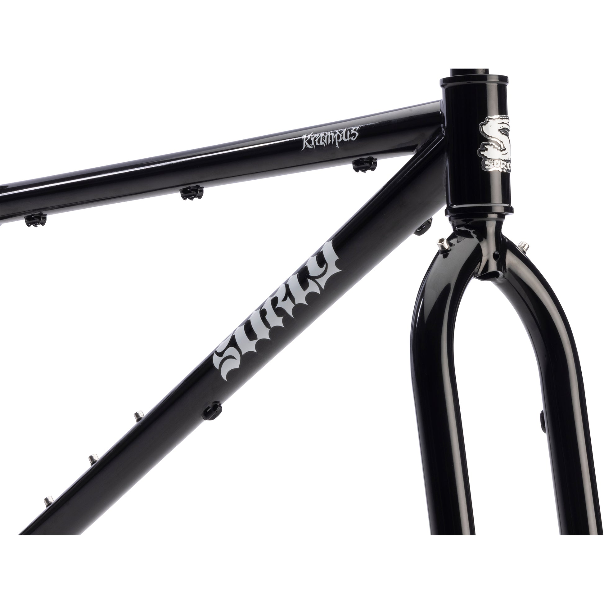 Surly Krampus Frameset black color head tube area focus on white background