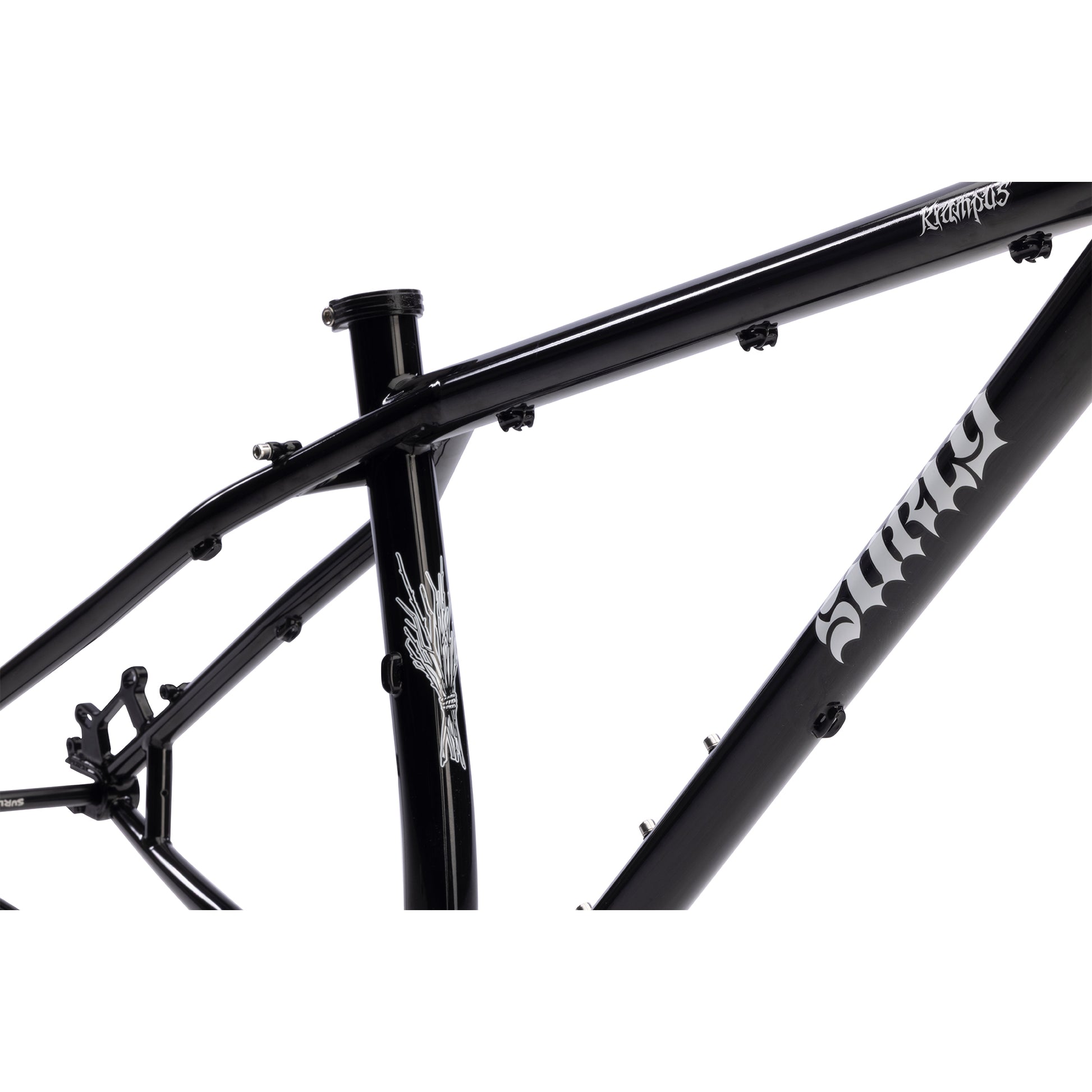 Surly Krampus Frameset black color seat tube area focus on white background