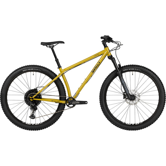 Surly Krampus bike with suspension fork in Nose Drip Curry color side view on white background