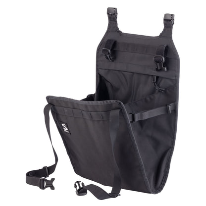 Surly Little Dummy Bag black color showing outer facing orientation with buckle straps undone on white background