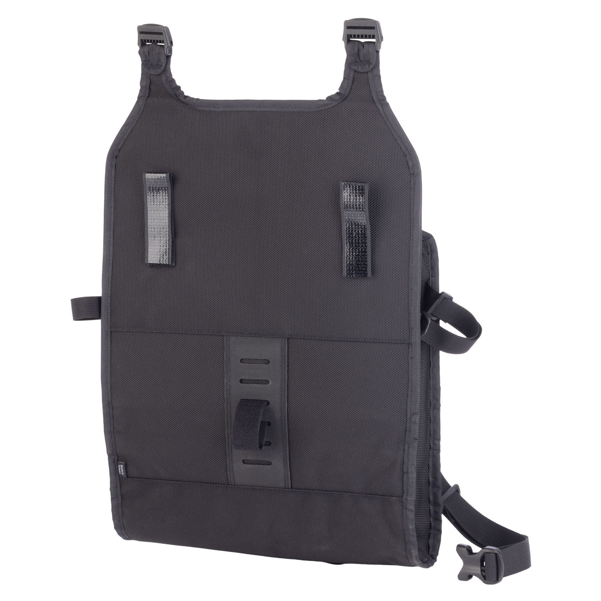 Surly Little Dummy Bag black color showing inner facing orientation and mounting points for bicycle mounted rack on white background