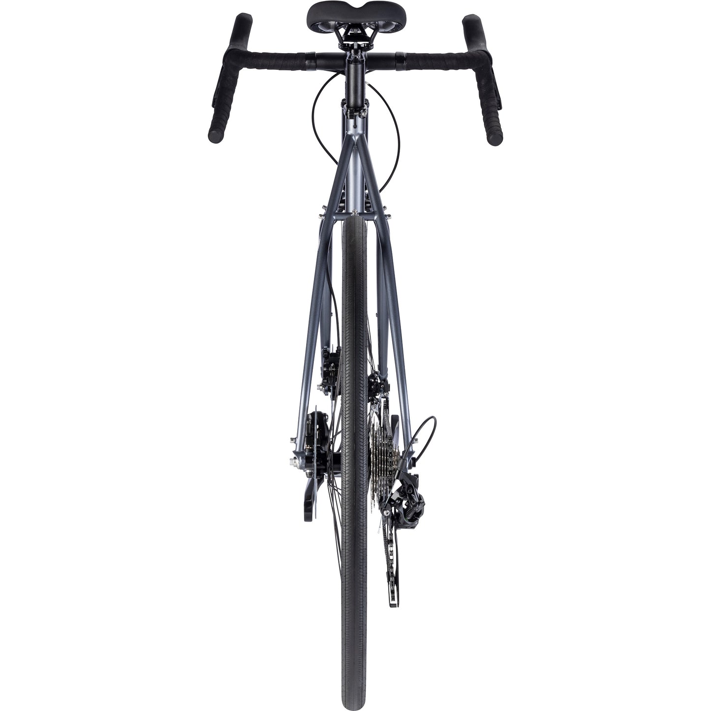 Surly Midnight Special bike straight-on rear view in Stainless Teal color on a white background