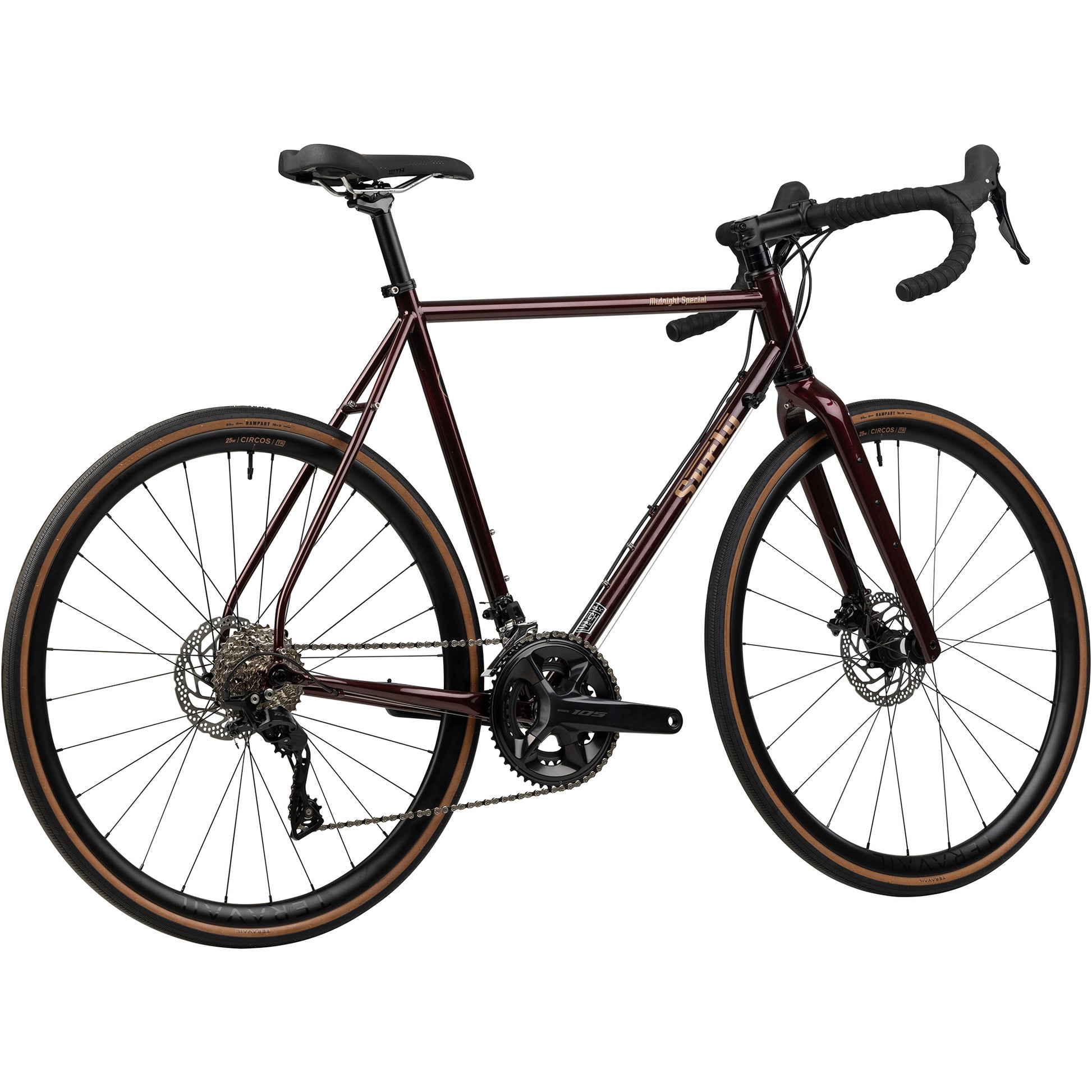 Surly Midnight Special bike in Black Cherry Fizz color three-quarter rear view on white background