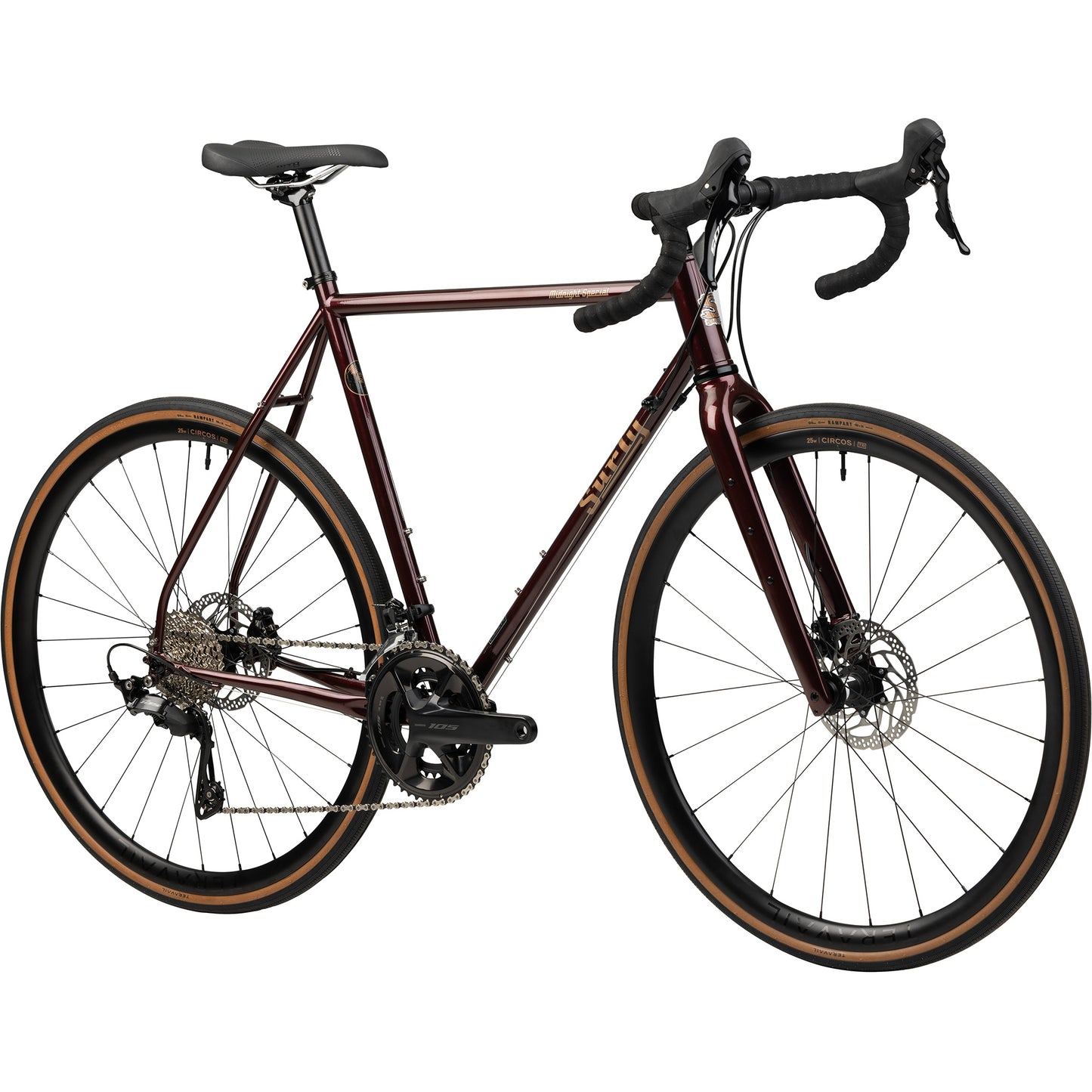Surly Midnight Special bike in Black Cherry Fizz color three-quarter front view on white background