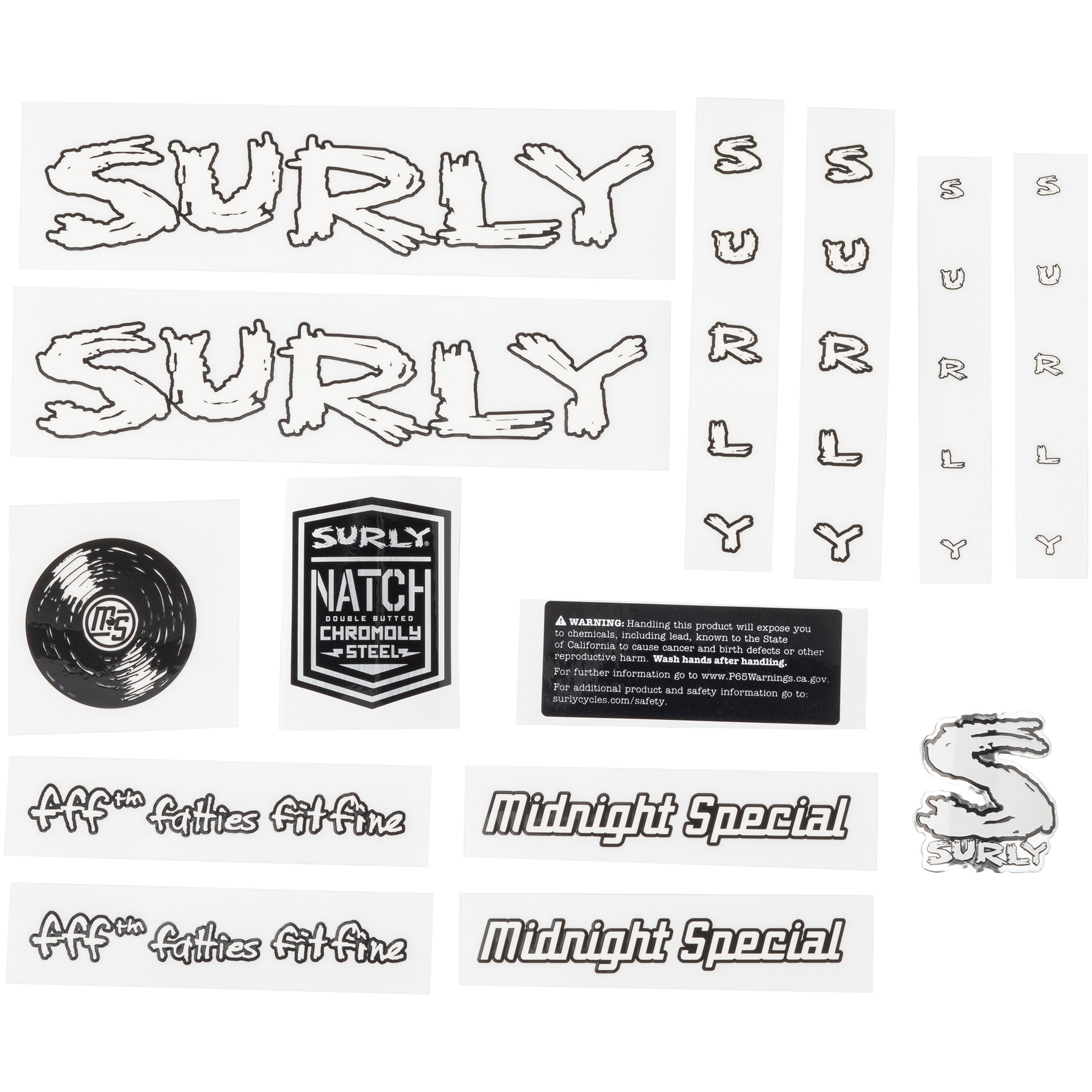 Surly Midnight Special Decal Set White sheet of all decals for bike with headbadge