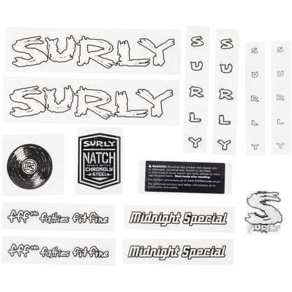 Surly Midnight Special Decal Set White sheet of all decals for bike with headbadge