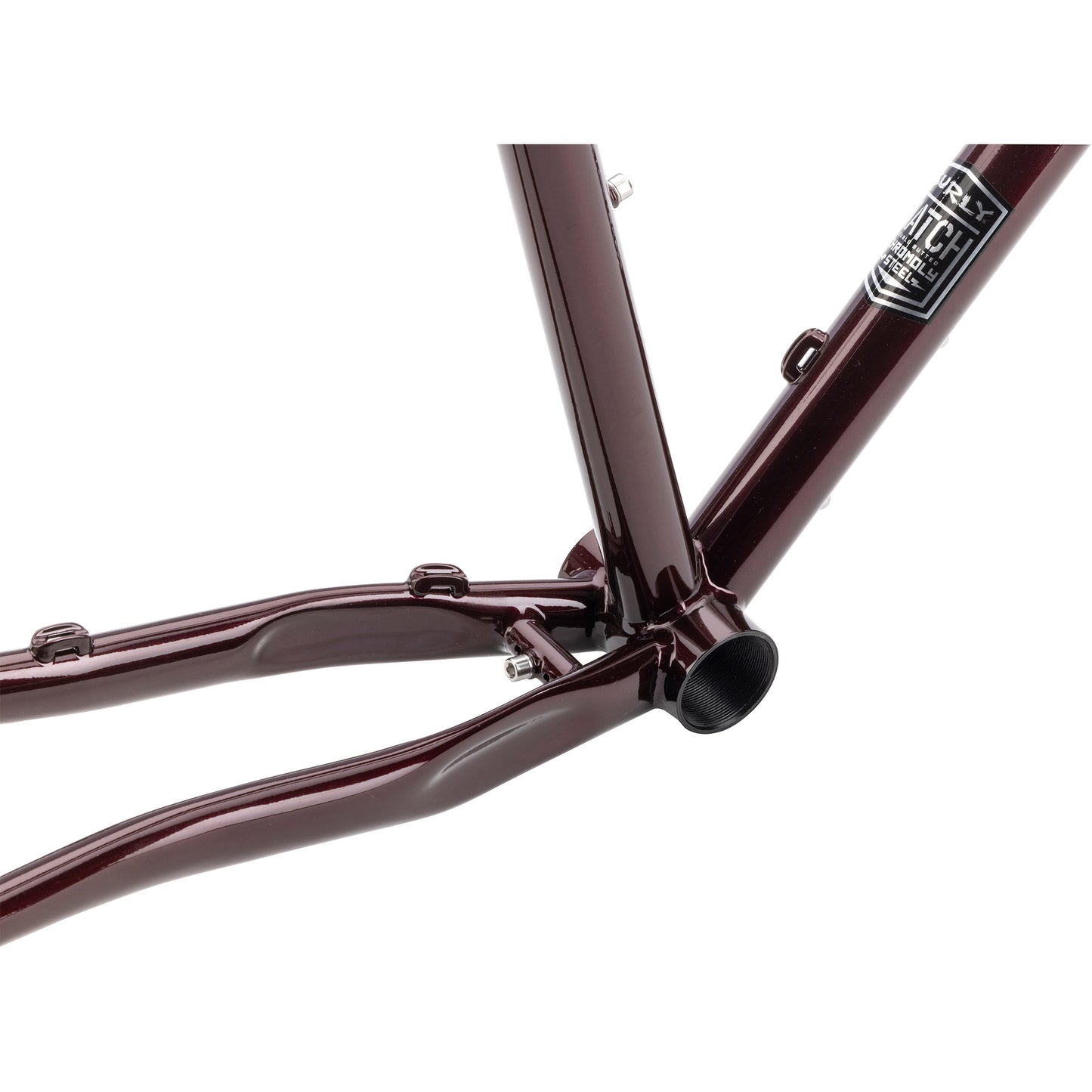 Surly Midnight Special frameset in Black Cherry Fizz view of bottom bracket area on a white background