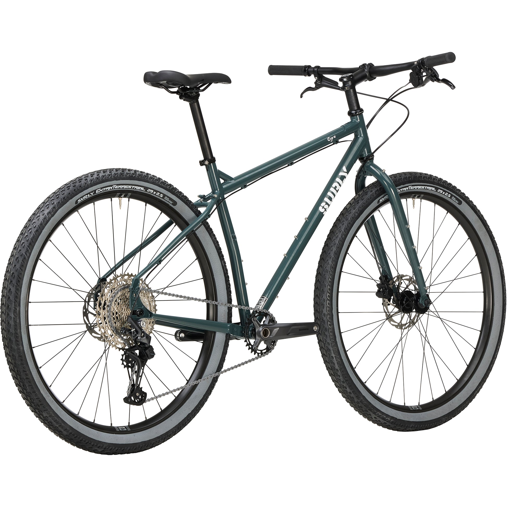 Surly Ogre bike green color rear three-quarter view