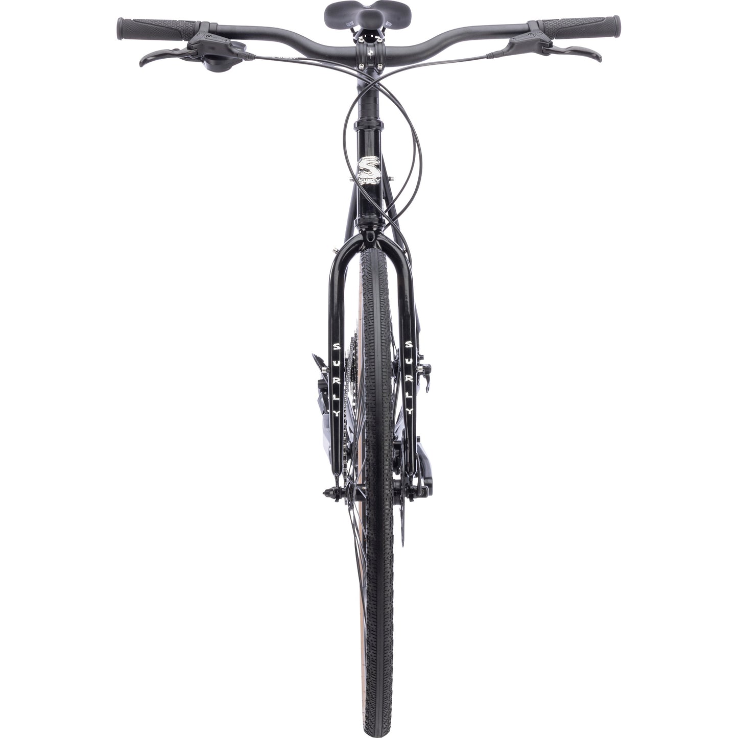 Surly Preamble Flat Bar bike black color straight-on front view on white background