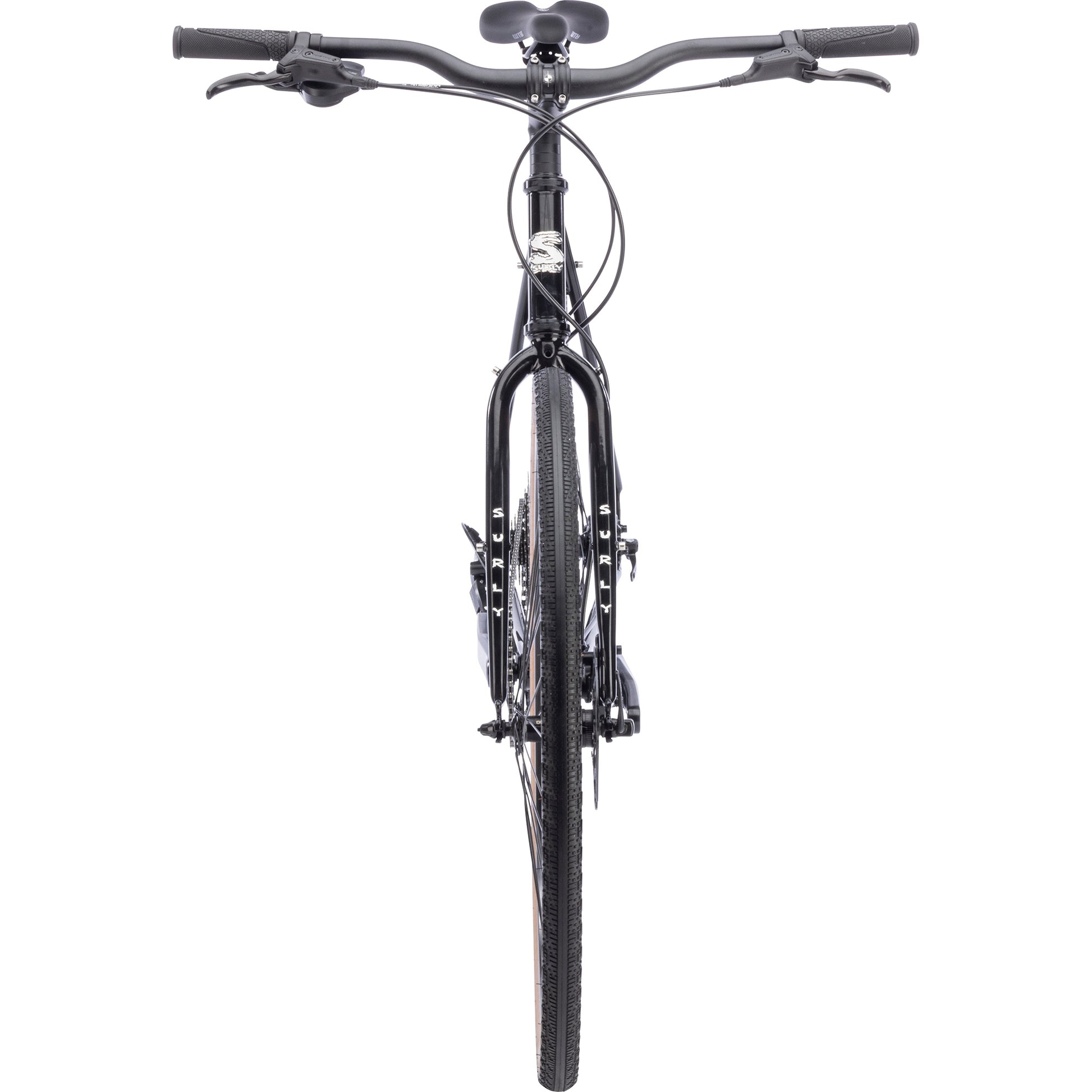 Surly Preamble Flat Bar bike black color straight-on front view on white background