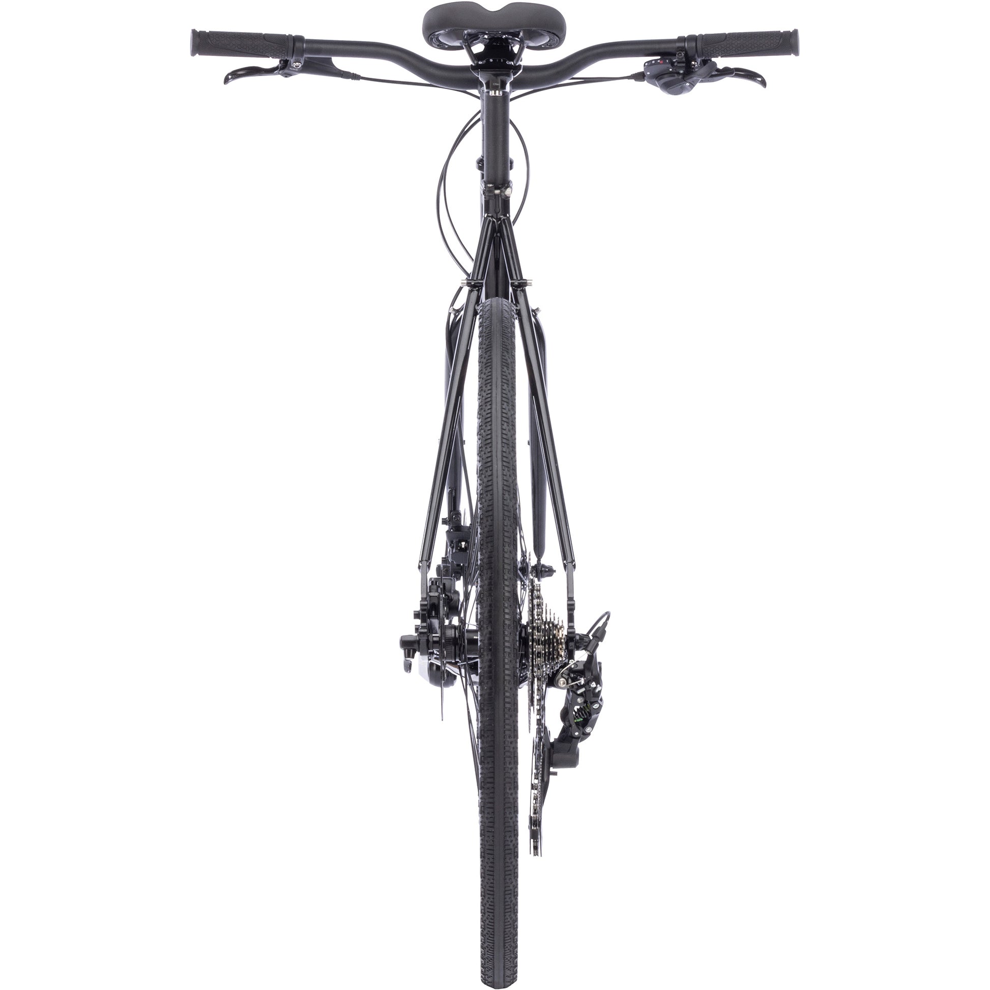 Surly Preamble Flat Bar bike black color straight-on rear view on white background