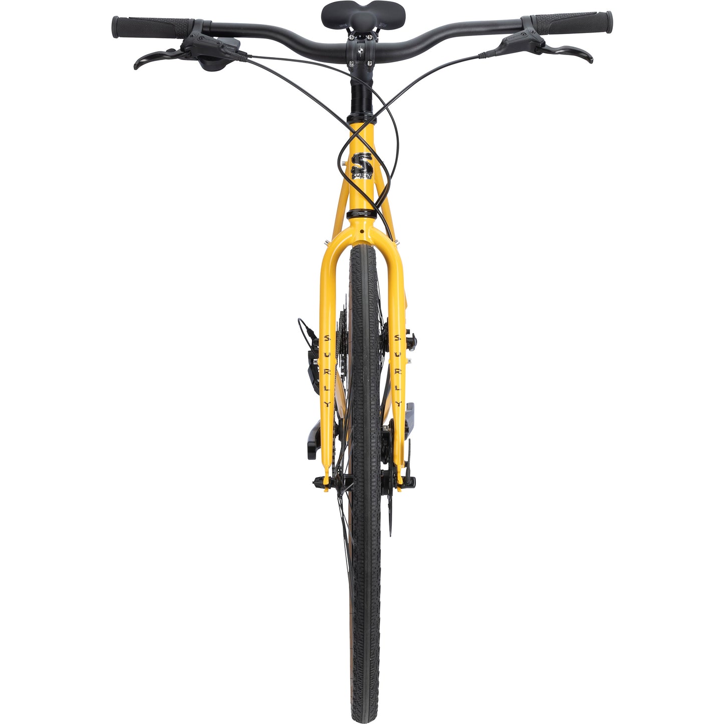 Surly Preamble Flat Bar bike yellow color straight-on front view on white background