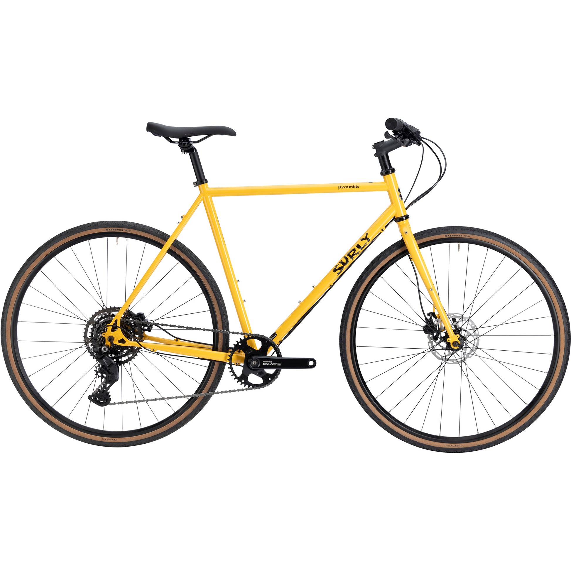 Surly Preamble Flat Bar bike yellow color side view on white background