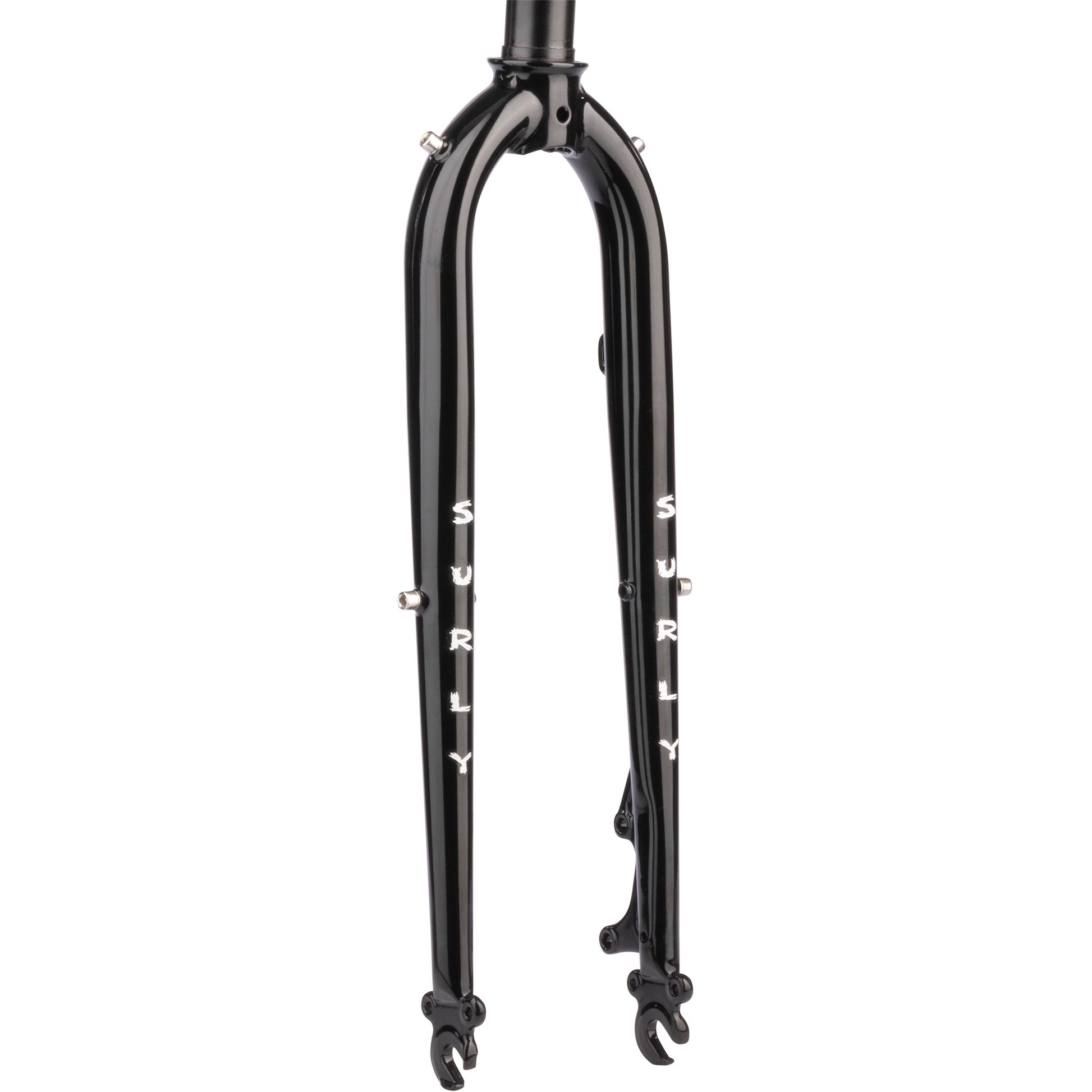 Surly Preamble Fork black with Surly logos on legs shown on white background
