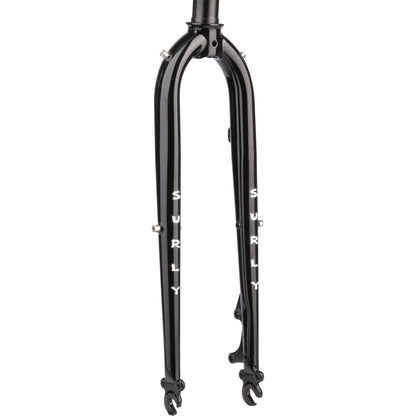 Surly Preamble Fork black with Surly logos on legs shown on white background