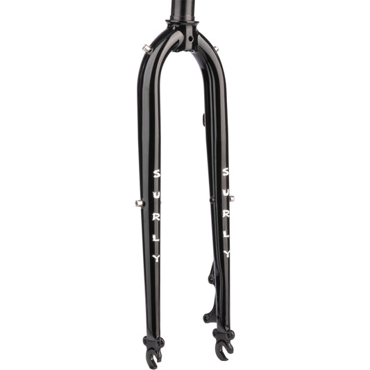 Surly Preamble Fork black with Surly logos on legs shown on white background