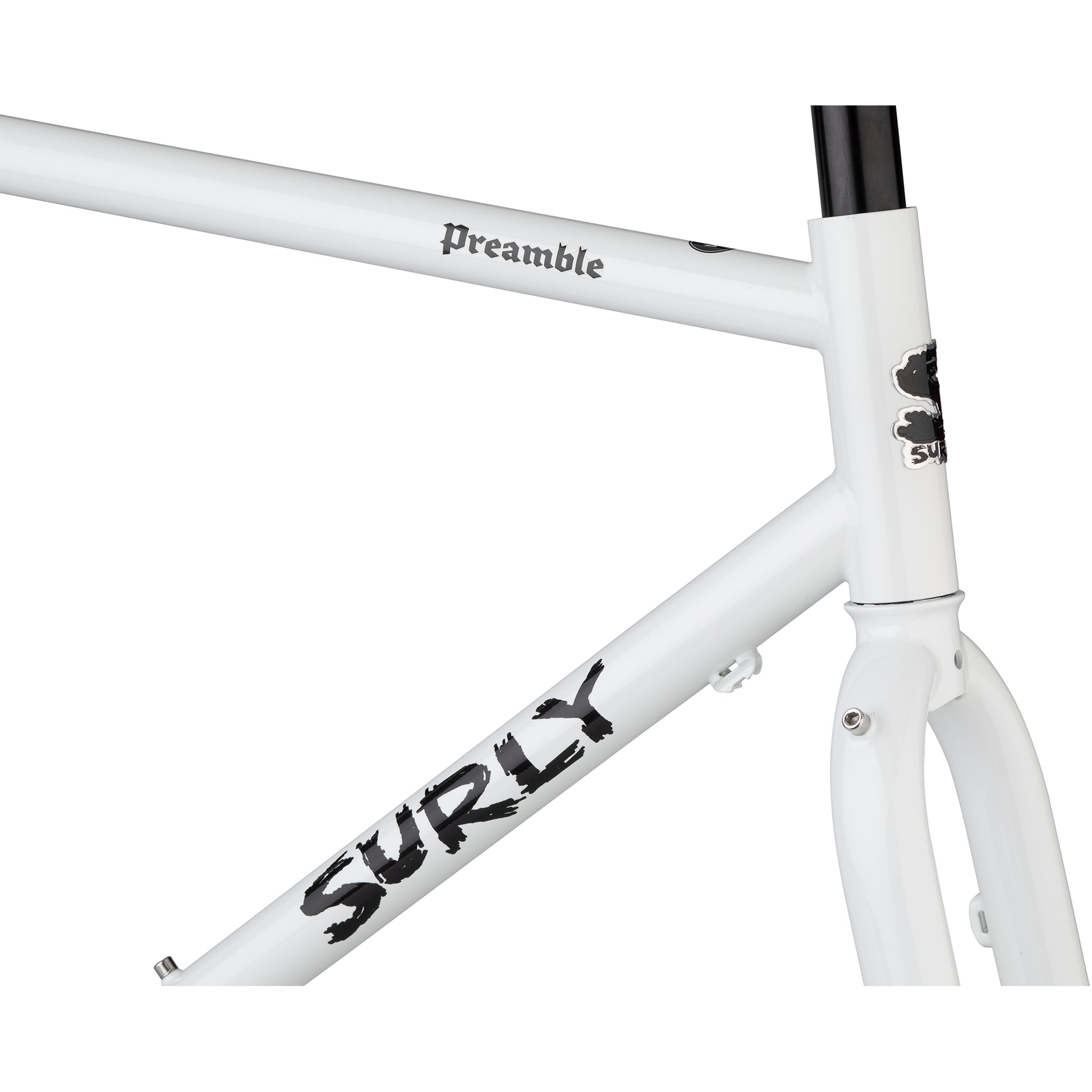 Surly Preamble Frameset Thorfrost White head tube area focus