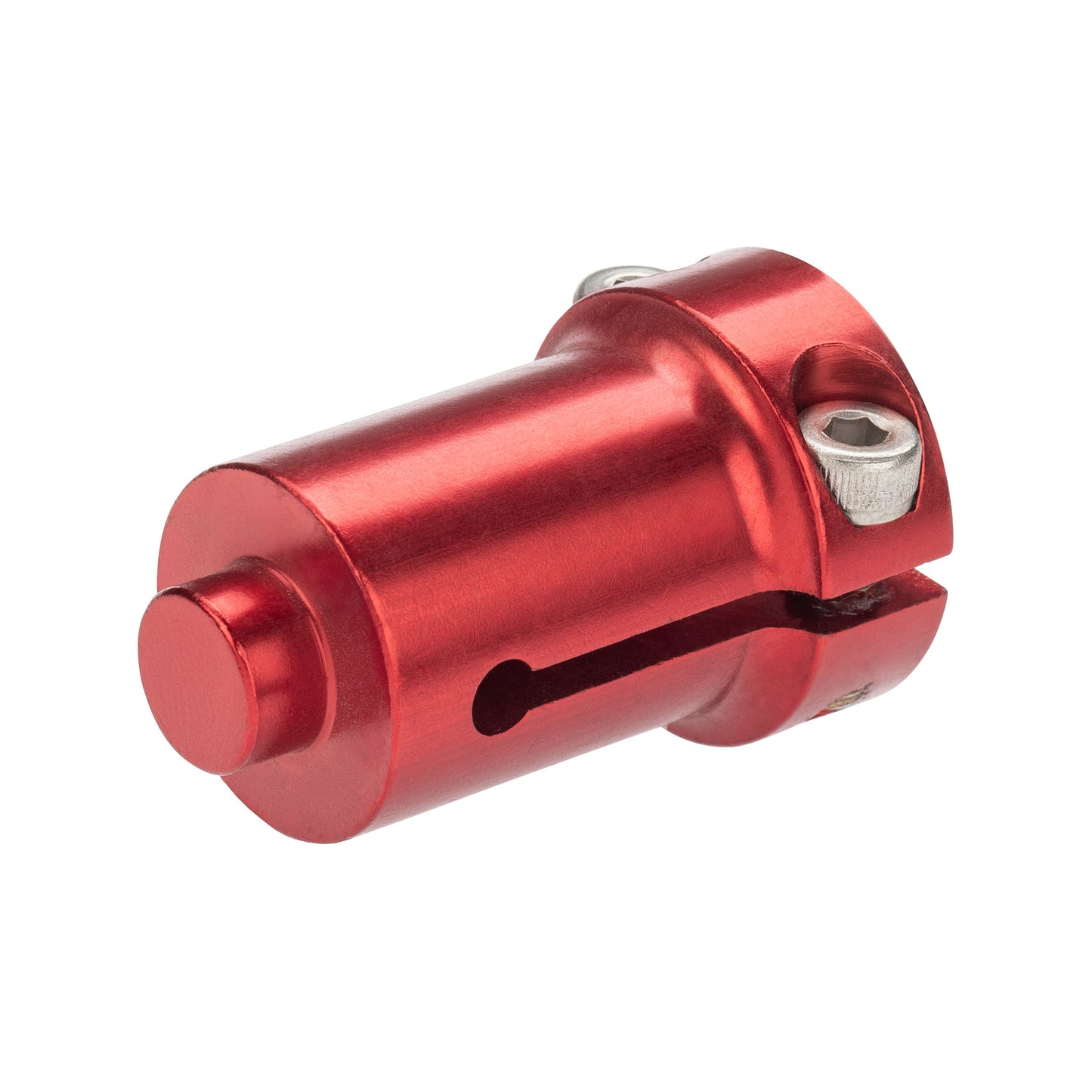 Red metal component on a white background