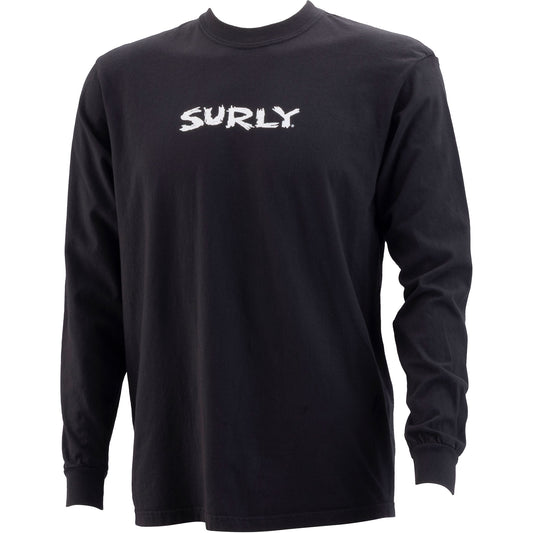 Black long-sleeve shirt with 'Surly' logo on a white background